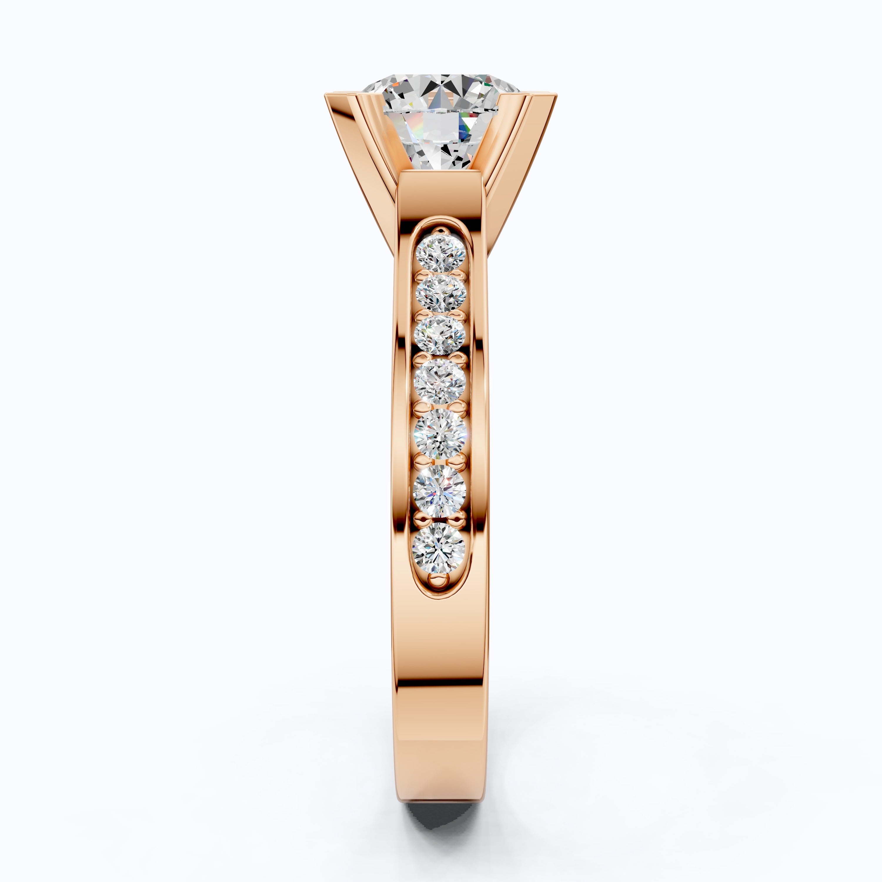 Modern Pavé Channel Set Engagement Ring in Solid 9k/14k Gold, 1.00 CT Round Cut Lab Diamond, Bridal Wedding Ring, Birthday Gift for Wife