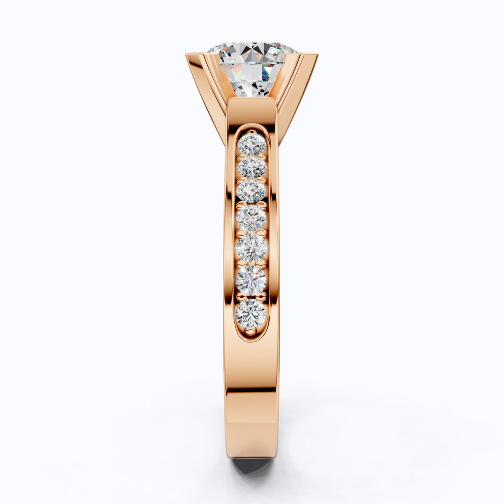 Modern Pavé Channel Set Engagement Ring in Solid 9k/14k Gold, 1.00 CT Round Cut Lab Diamond, Bridal Wedding Ring, Birthday Gift for Wife