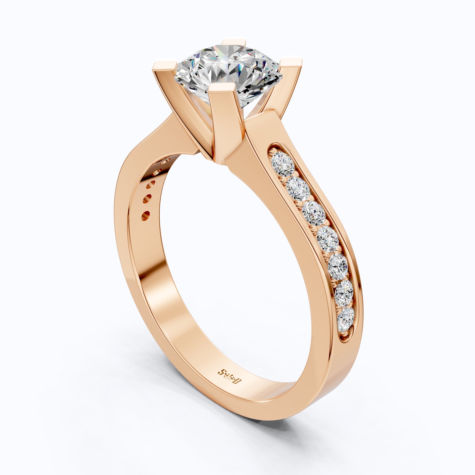 Modern Pavé Channel Set Engagement Ring in Solid 9k/14k Gold, 1.00 CT Round Cut Lab Diamond, Bridal Wedding Ring, Birthday Gift for Wife