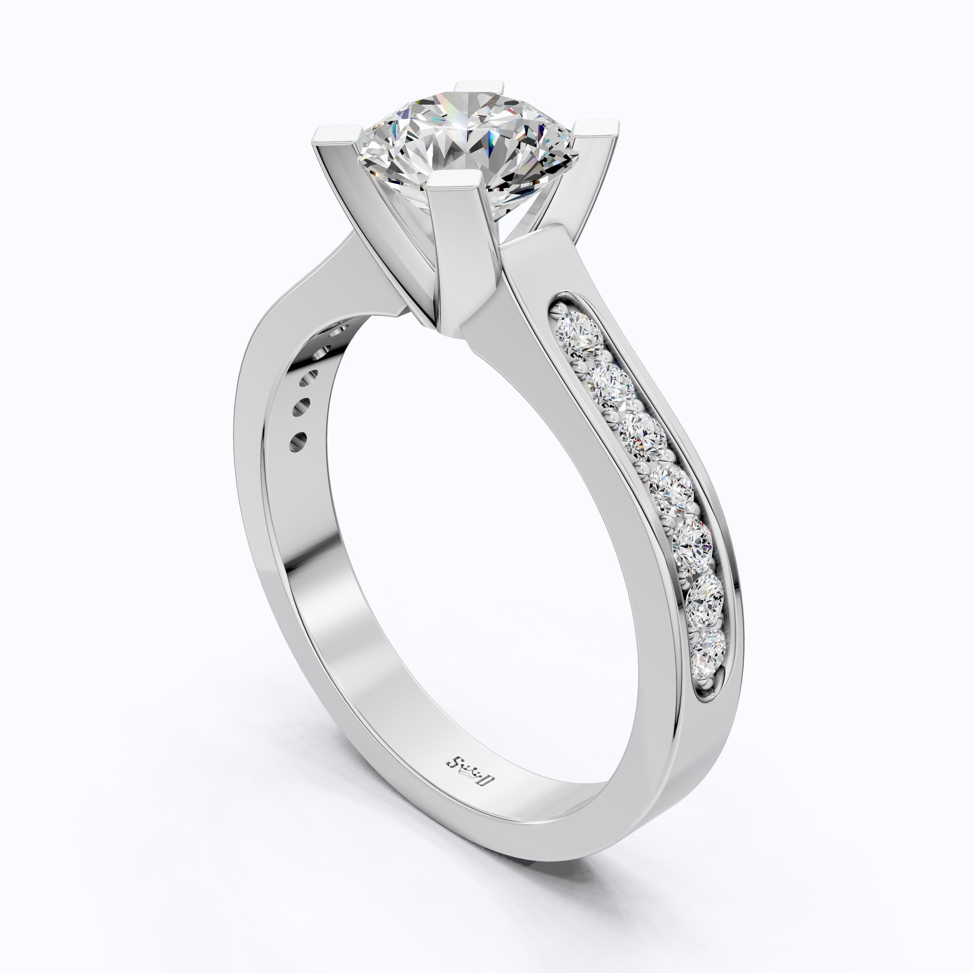 Modern Pavé Channel Set Engagement Ring in Solid 9k/14k Gold, 1.00 CT Round Cut Lab Diamond, Bridal Wedding Ring, Birthday Gift for Wife