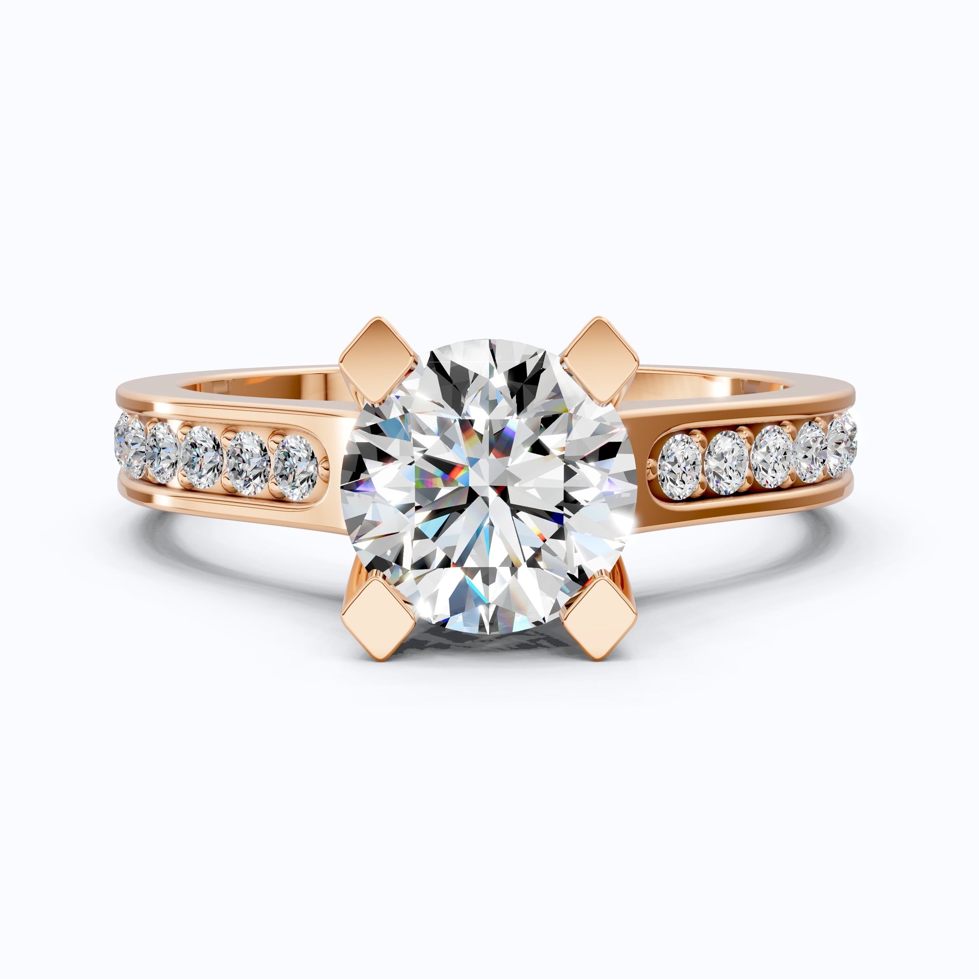 Modern Pavé Channel Set Engagement Ring in Solid 9k/14k Gold, 1.00 CT Round Cut Lab Diamond, Bridal Wedding Ring, Birthday Gift for Wife