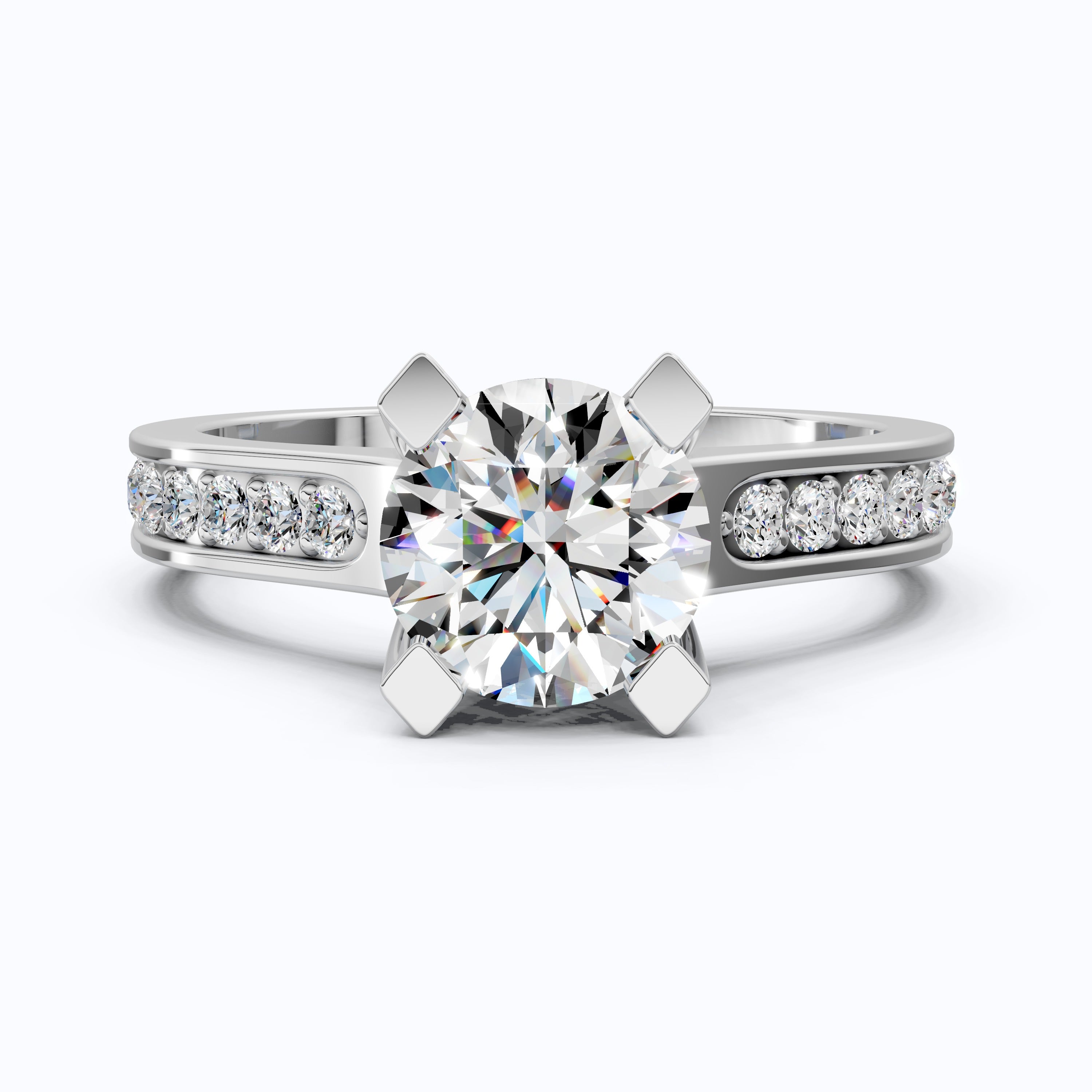 Modern Pavé Channel Set Engagement Ring in Solid 9k/14k Gold, 1.00 CT Round Cut Lab Diamond, Bridal Wedding Ring, Birthday Gift for Wife