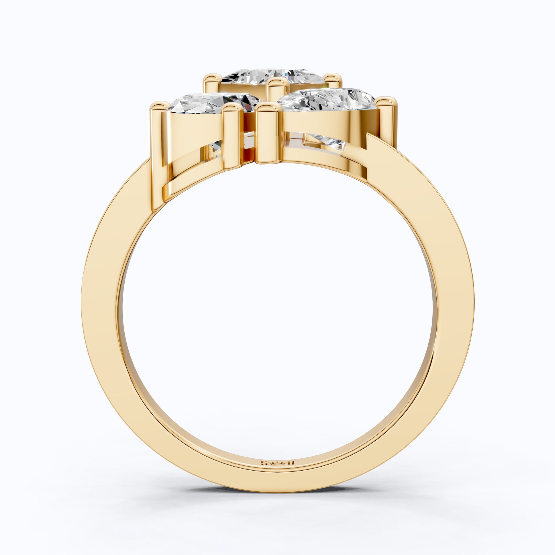 Modern Three Stone Engagement Ring in 14K Yellow Gold, Handmade Jewelry Gift