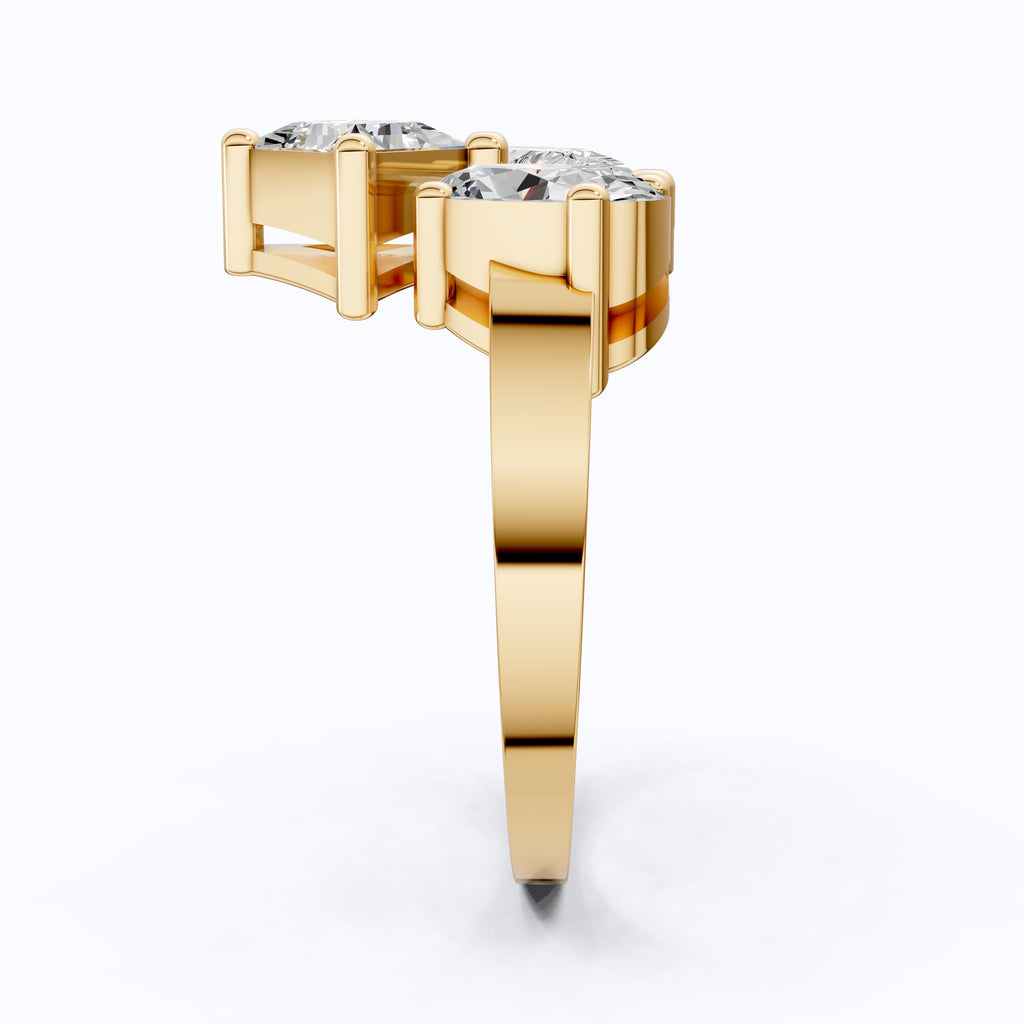 Modern Three Stone Engagement Ring in 14K Yellow Gold, Handmade Jewelry Gift