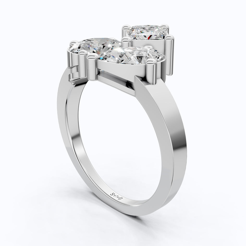 Modern Three Stone Engagement Ring in 14K Yellow Gold, Handmade Jewelry Gift