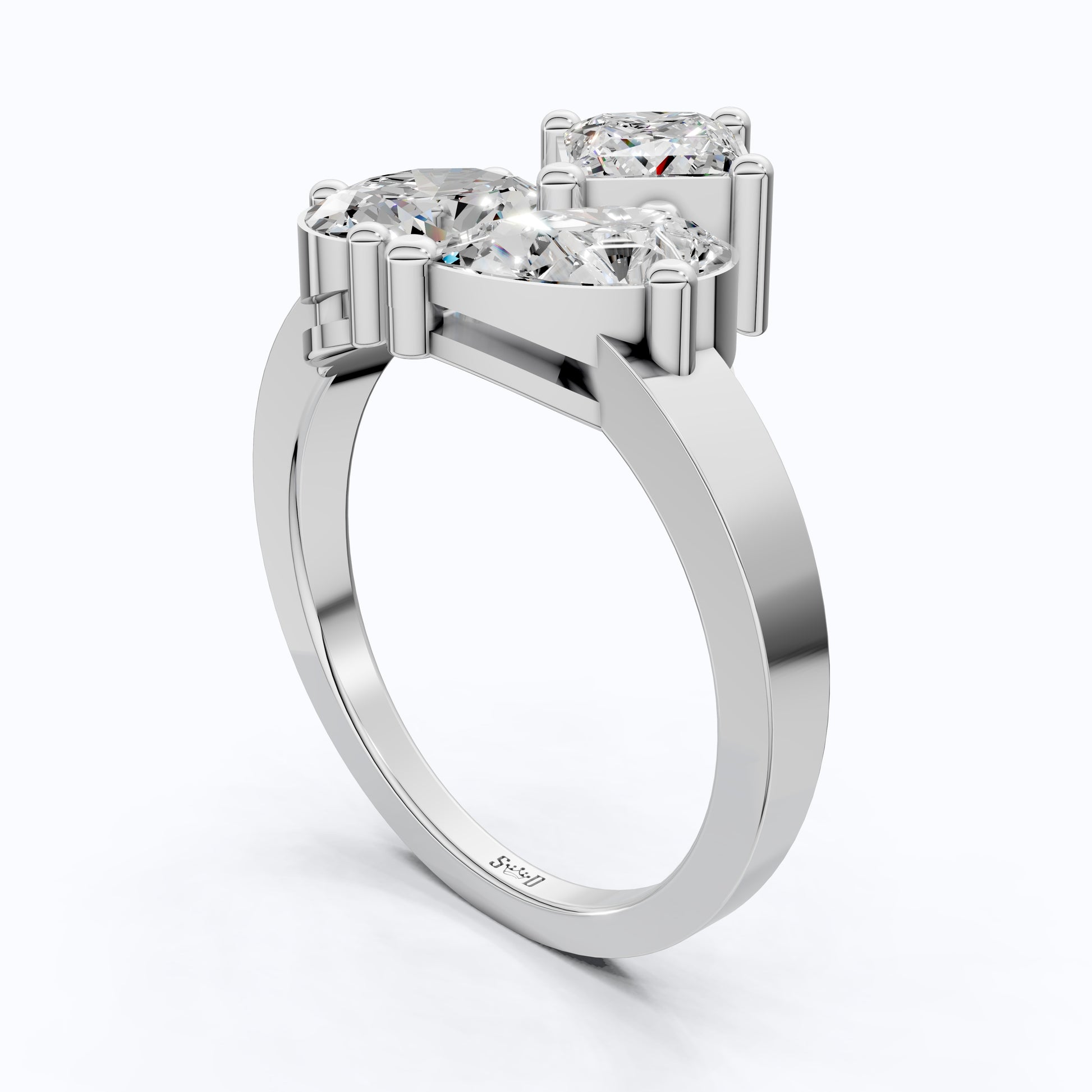 Modern Three Stone Engagement Ring in 14K Yellow Gold, Handmade Jewelry Gift