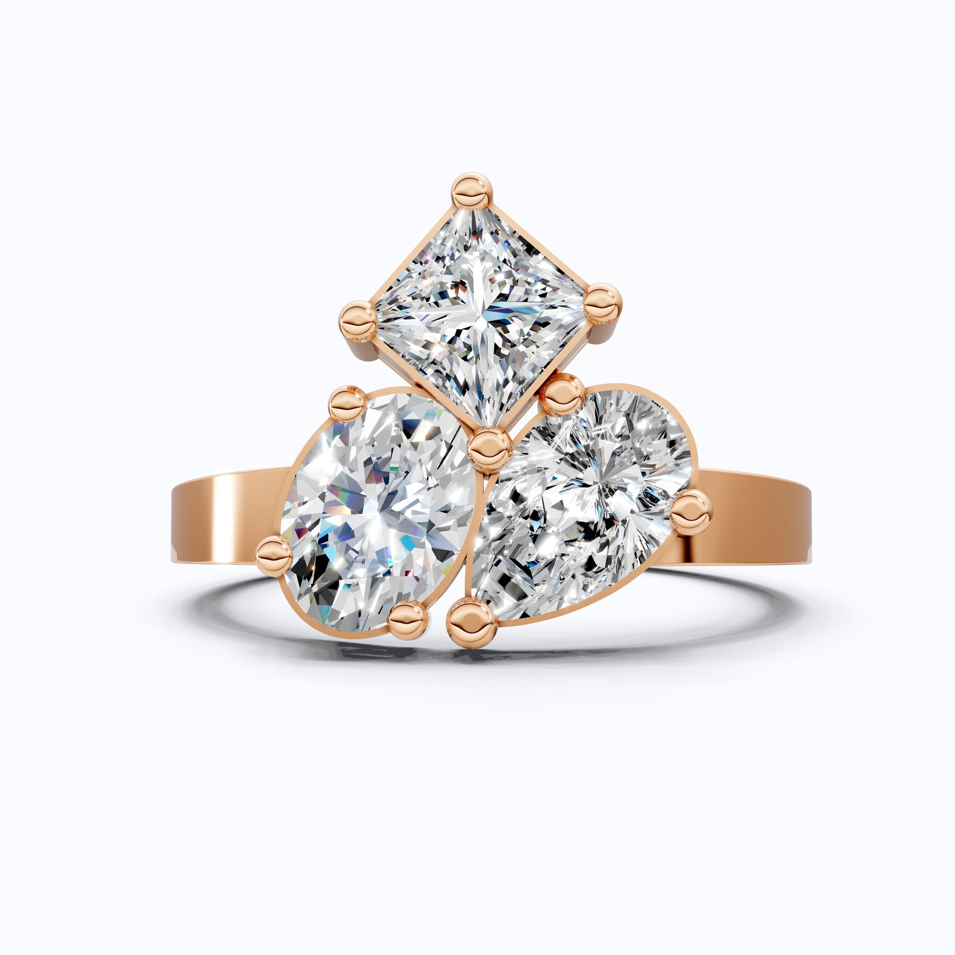 Modern Three Stone Engagement Ring in 14K Yellow Gold, Handmade Jewelry Gift