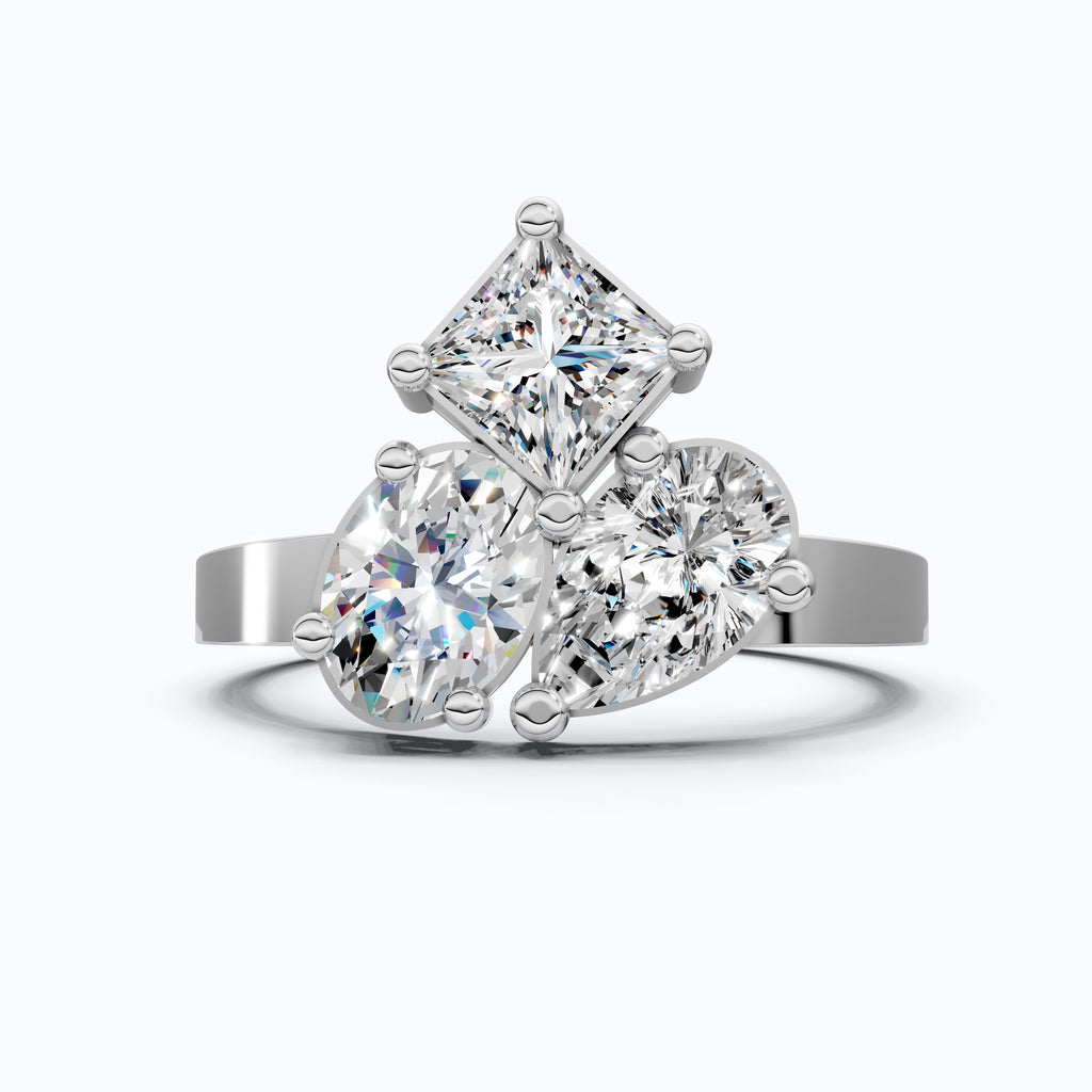 Modern Three Stone Engagement Ring in 14K Yellow Gold, Handmade Jewelry Gift