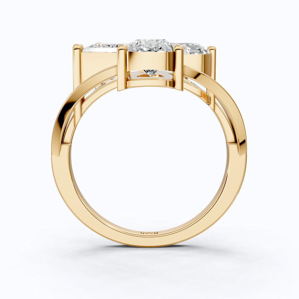 Trio Stone Split Shank Ring in Moissanite or Lab Grown Diamond – Solid 10k/14k Gold Engagement Ring, Anniversary Gift for Wife