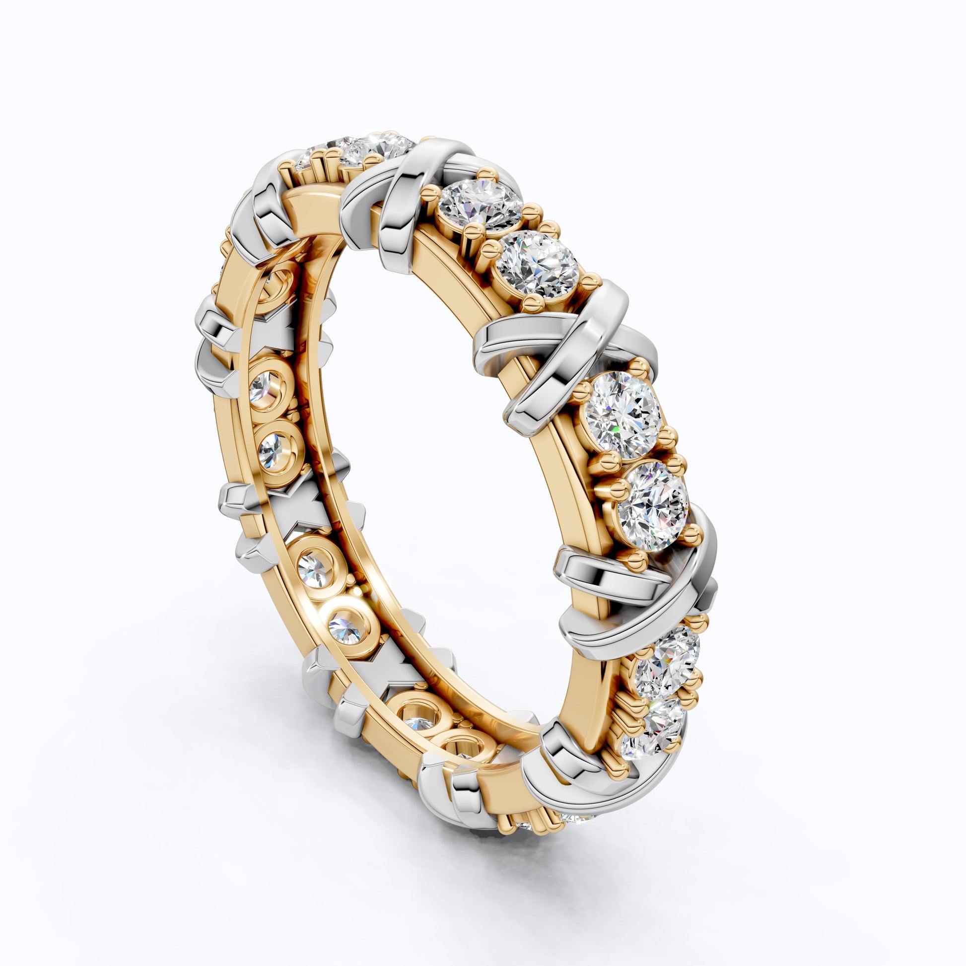 Unique X Design Eternity Wedding Band in 14K Solid Gold, 1.19 CT Round Cut Lab Created Diamond, Romantic Gift for Her