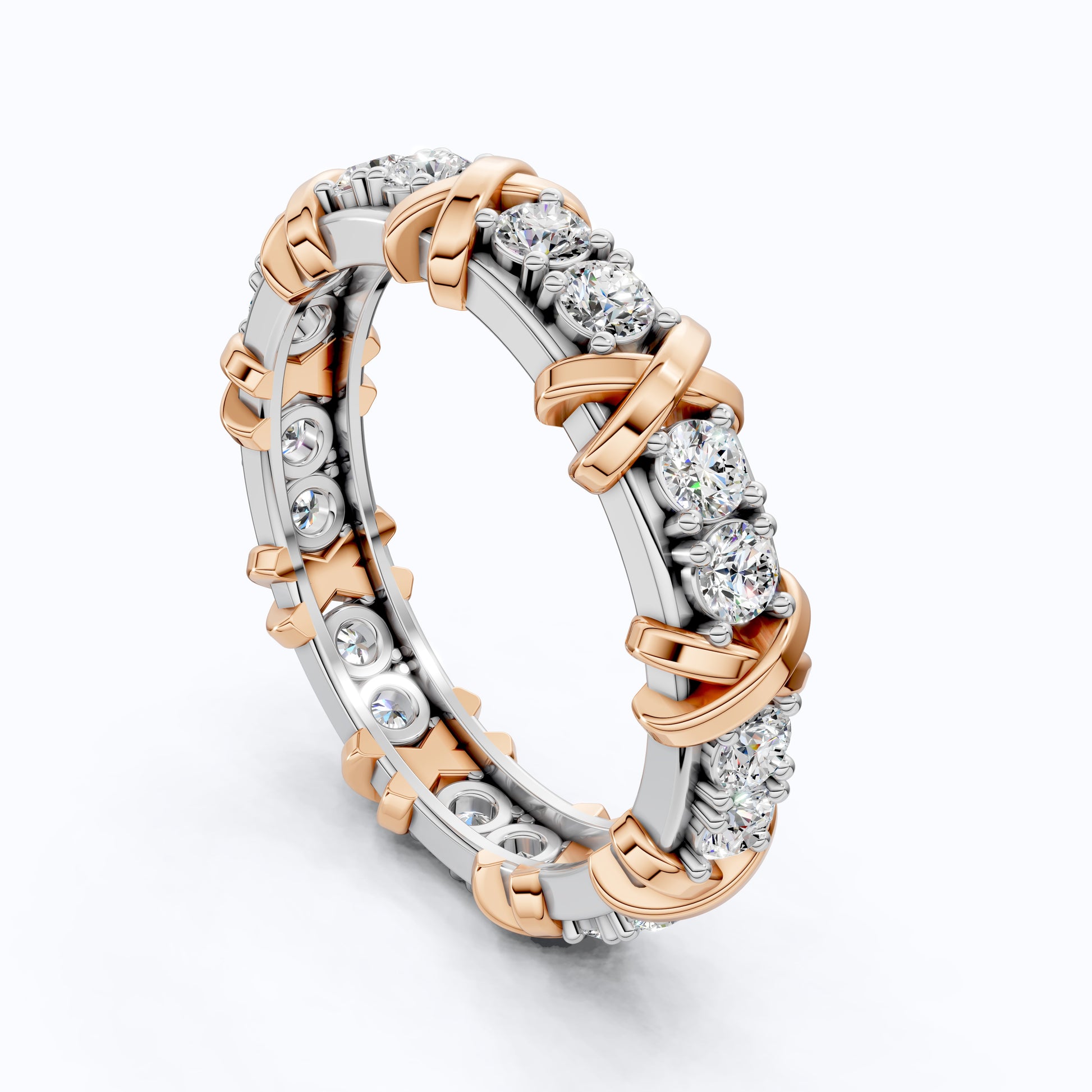 Unique X Design Eternity Wedding Band in 14K Solid Gold, 1.19 CT Round Cut Lab Created Diamond, Romantic Gift for Her