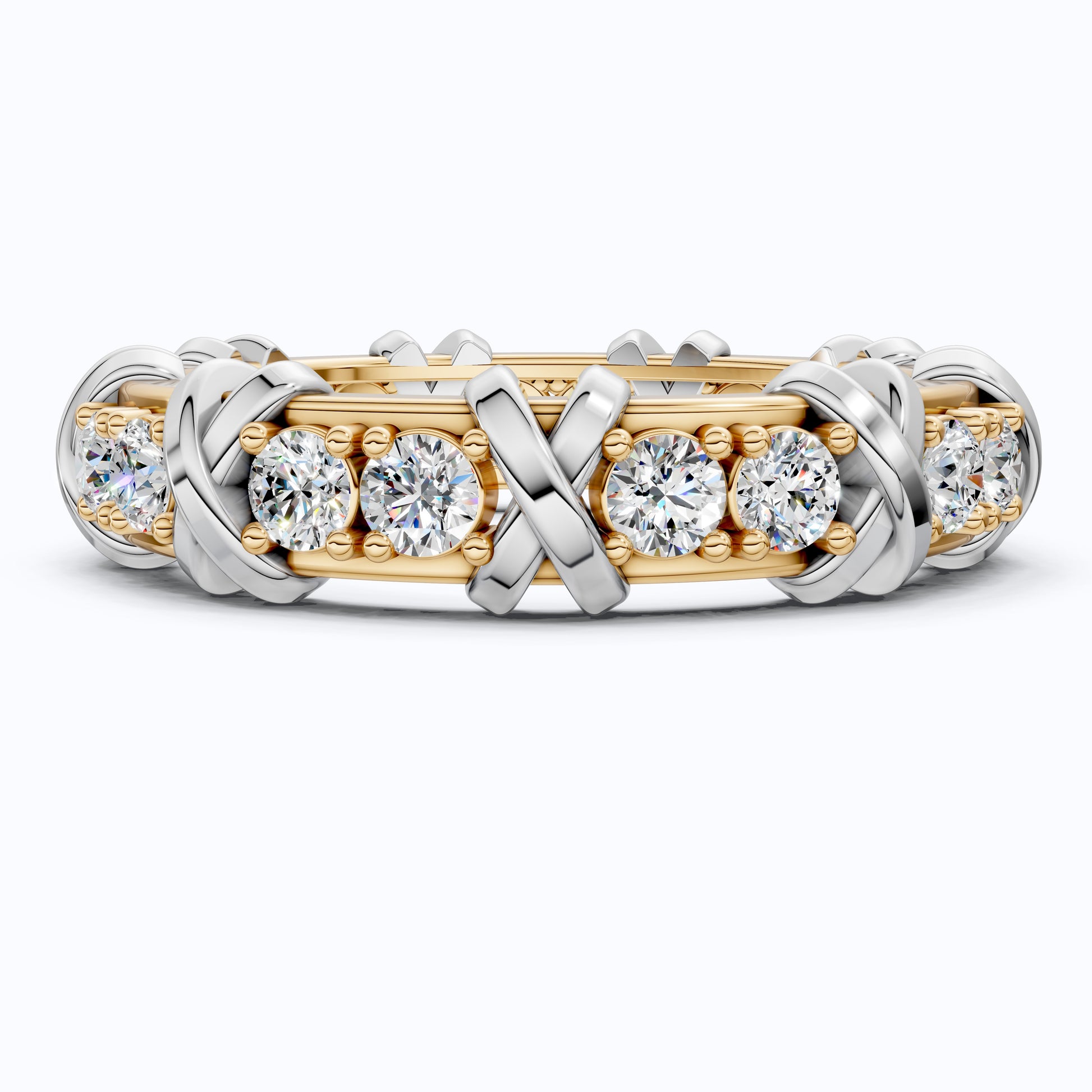 Unique X Design Eternity Wedding Band in 14K Solid Gold, 1.19 CT Round Cut Lab Created Diamond, Romantic Gift for Her