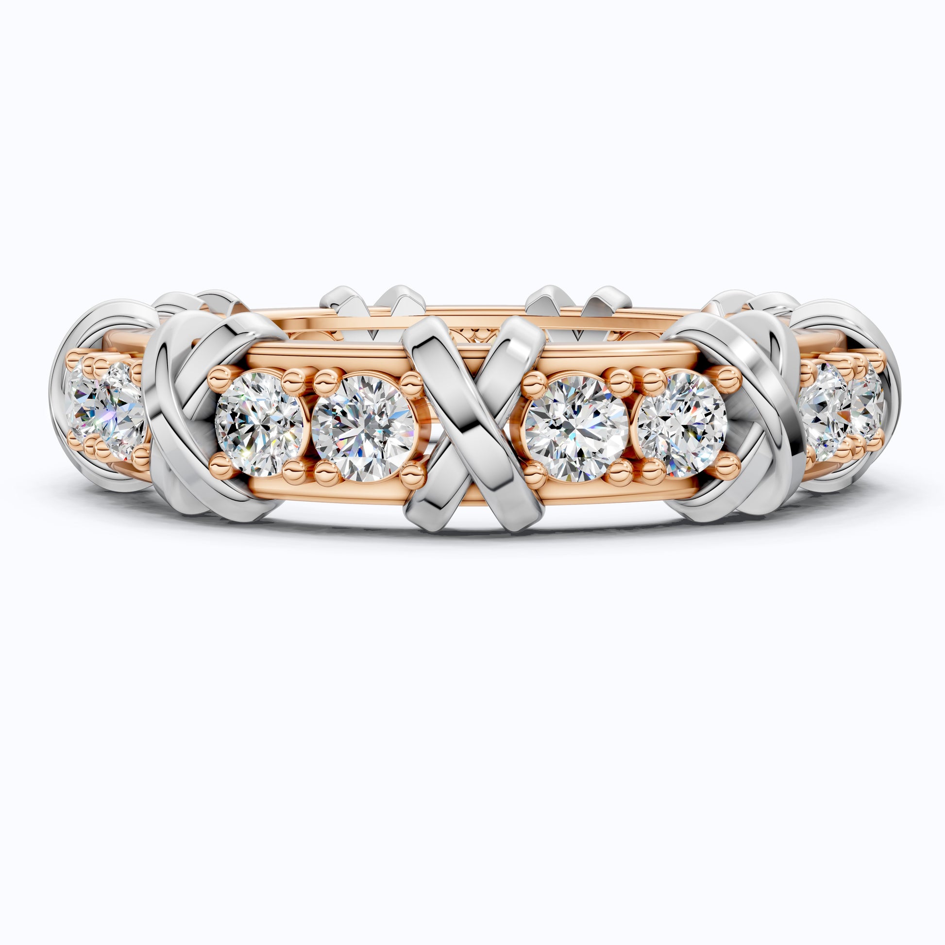 Unique X Design Eternity Wedding Band in 14K Solid Gold, 1.19 CT Round Cut Lab Created Diamond, Romantic Gift for Her