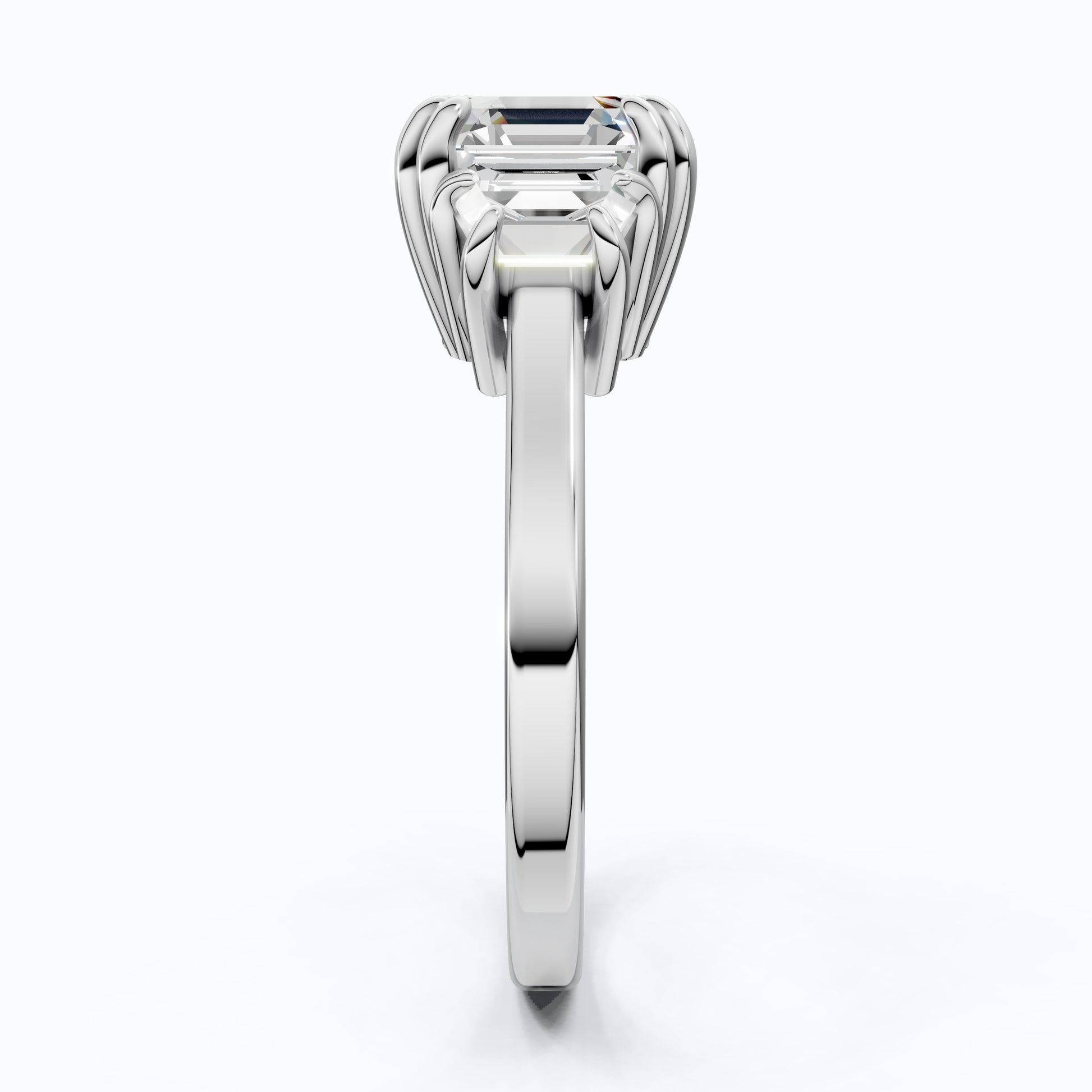 Asscher Cut Three Stone Engagement Ring with Tapered Side Stones in Moissanite or Lab Grown Diamond – Solid 14k/18k Gold or Silver Engagement Gift, Handmade Jewelry