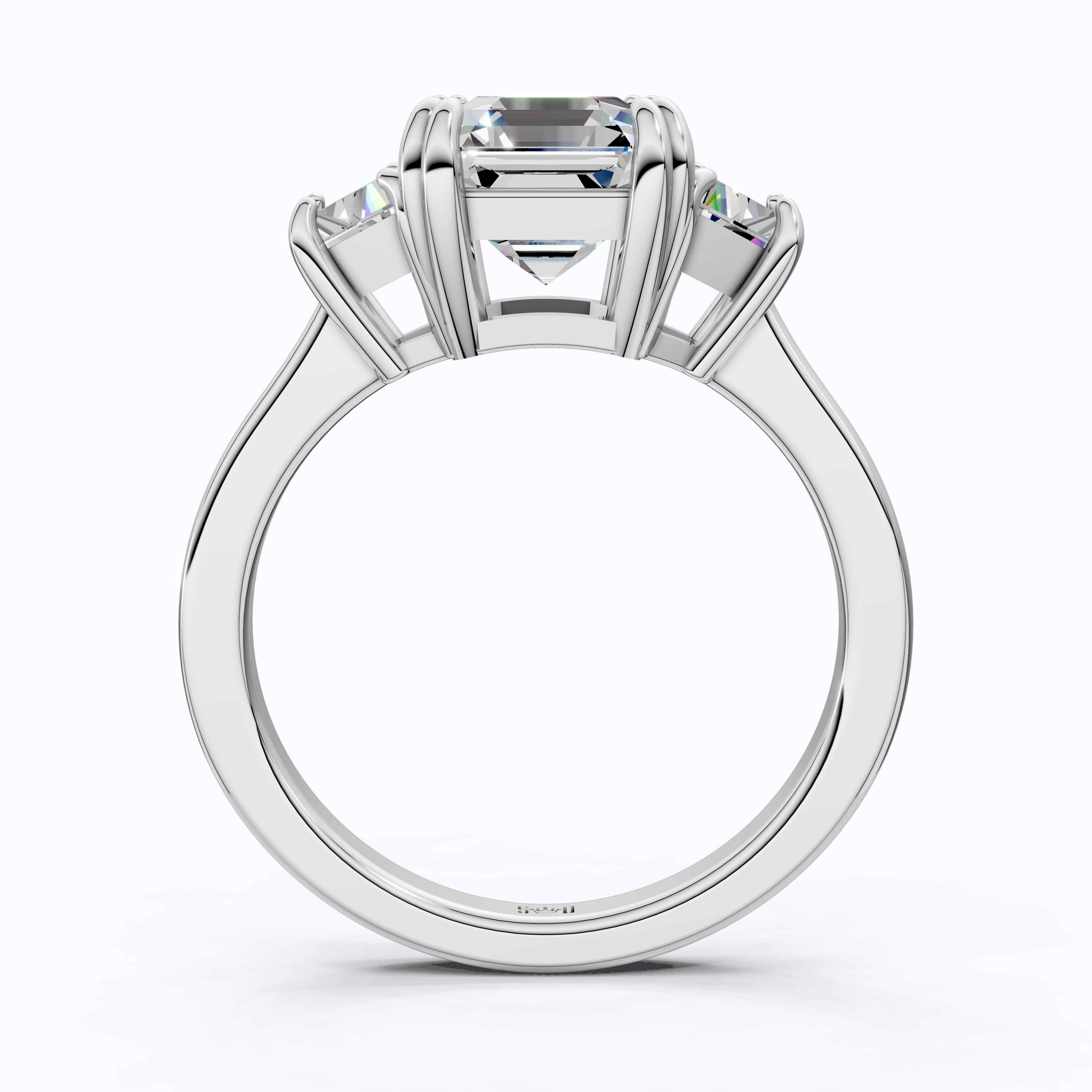 Asscher Cut Three Stone Engagement Ring with Tapered Side Stones in Moissanite or Lab Grown Diamond – Solid 14k/18k Gold or Silver Engagement Gift, Handmade Jewelry