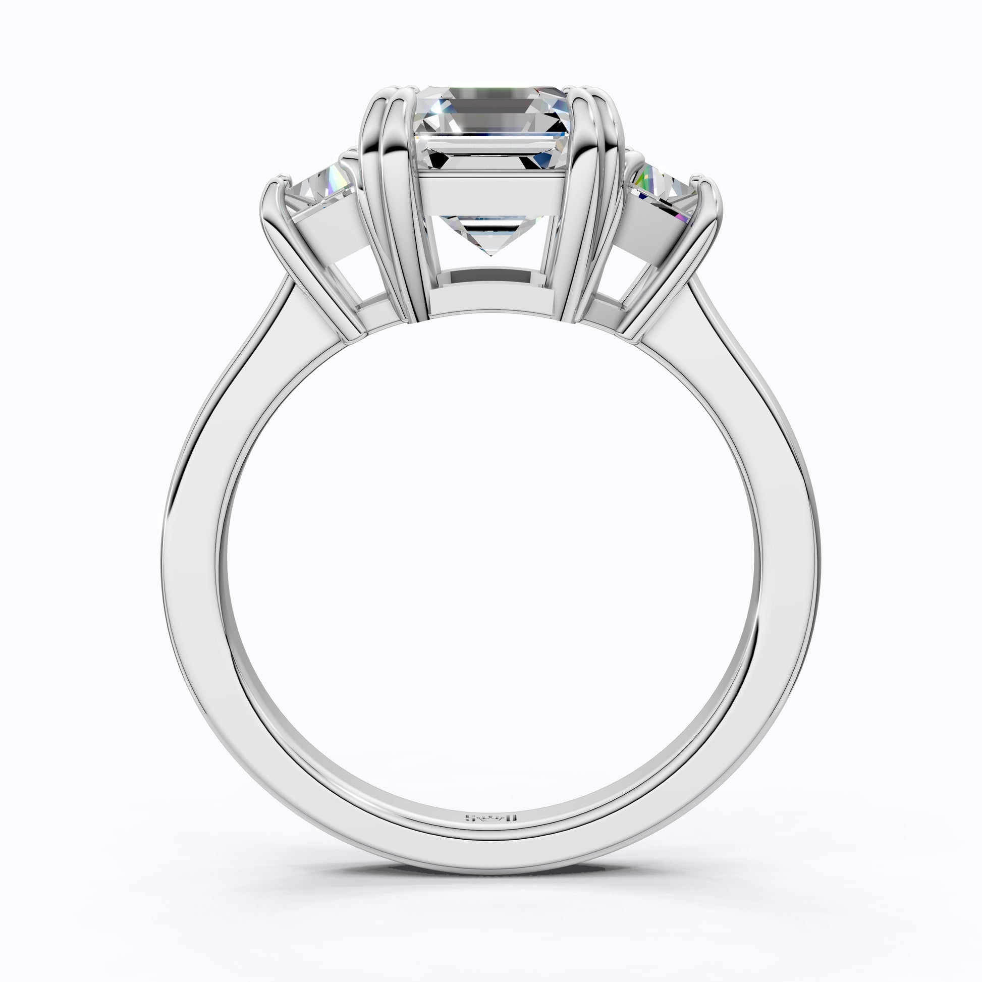 Asscher Cut Three Stone Engagement Ring with Tapered Side Stones in Moissanite or Lab Grown Diamond – Solid 14k/18k Gold or Silver Engagement Gift, Handmade Jewelry