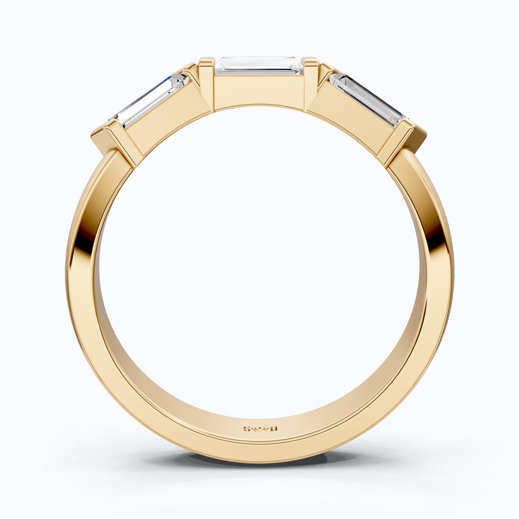 Three Stone Baguette Arc Deco Curved Wedding Band in 14K Solid Gold, 0.72 TCW Baguette Cut Lab Grown Diamonds, Contemporary Bridal Jewelry