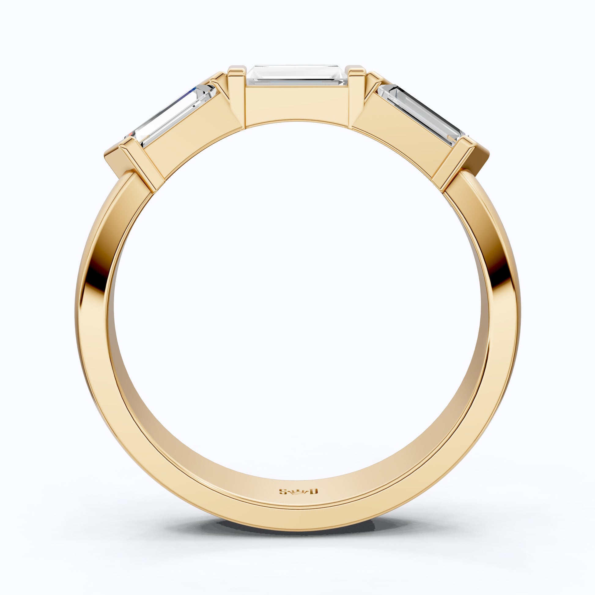 Three Stone Baguette Arc Deco Curved Wedding Band in 14K Solid Gold, 0.72 TCW Baguette Cut Lab Grown Diamonds, Contemporary Bridal Jewelry