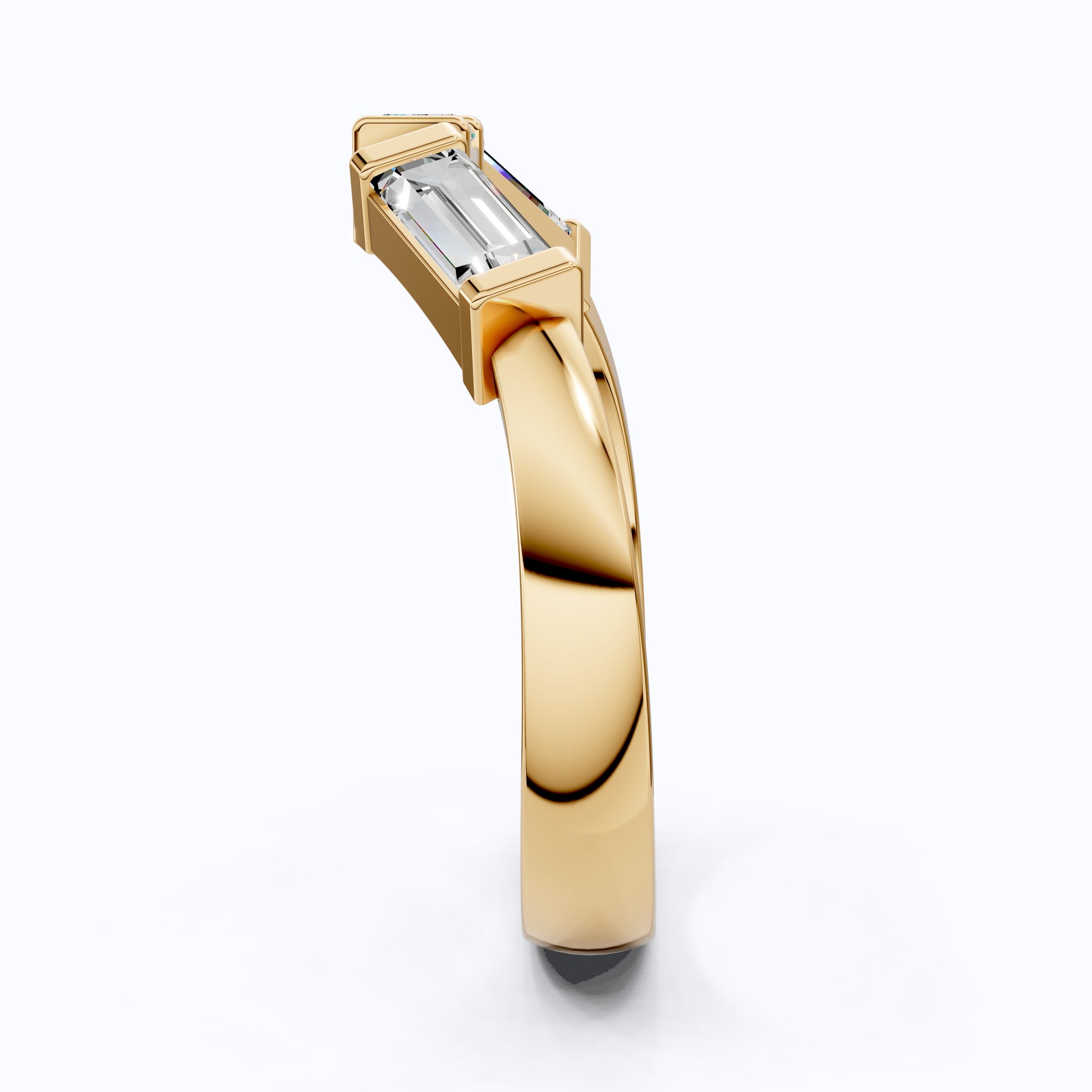 Three Stone Baguette Arc Deco Curved Wedding Band in 14K Solid Gold, 0.72 TCW Baguette Cut Lab Grown Diamonds, Contemporary Bridal Jewelry