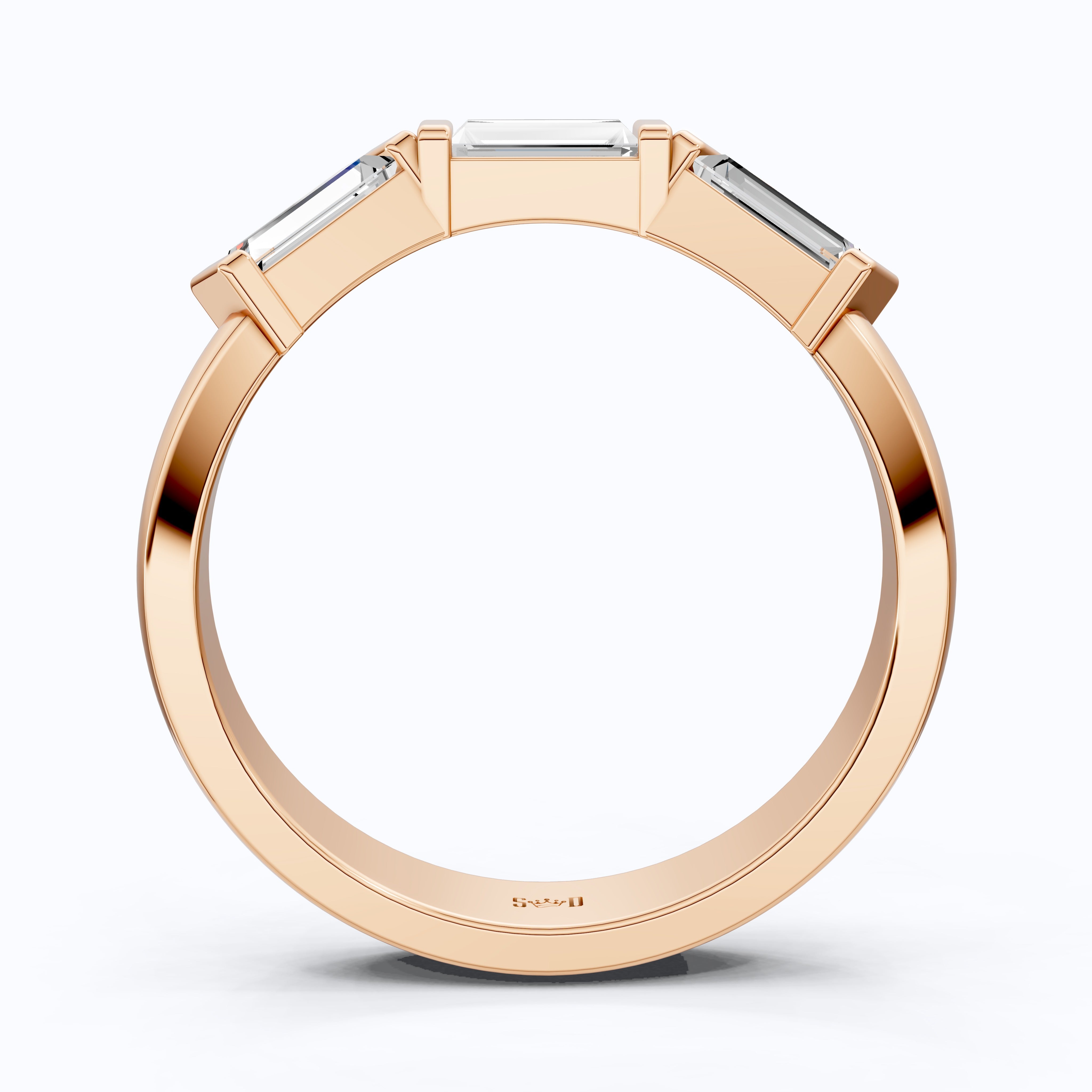 Three Stone Baguette Arc Deco Curved Wedding Band in 14K Solid Gold, 0.72 TCW Baguette Cut Lab Grown Diamonds, Contemporary Bridal Jewelry