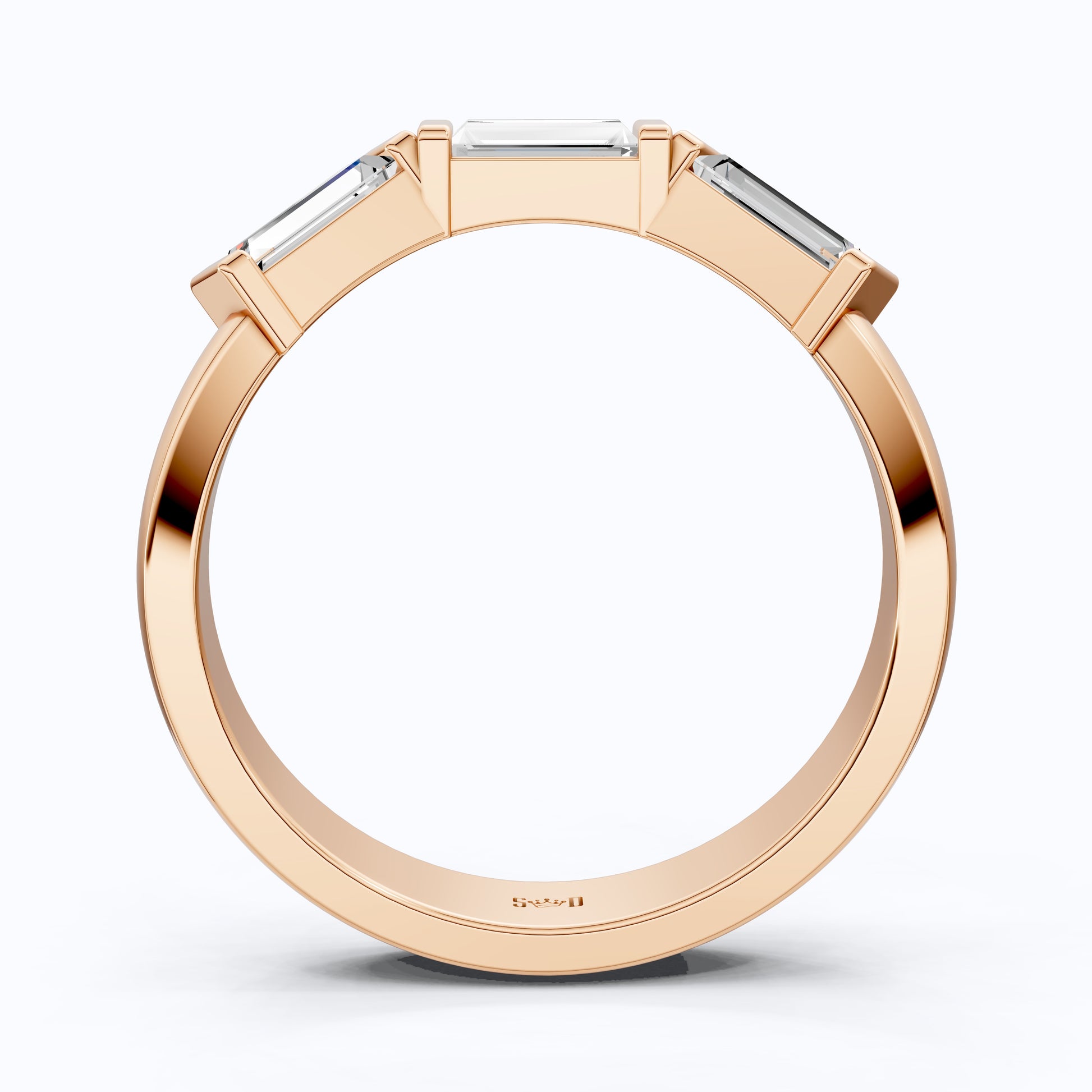 Three Stone Baguette Arc Deco Curved Wedding Band in 14K Solid Gold, 0.72 TCW Baguette Cut Lab Grown Diamonds, Contemporary Bridal Jewelry