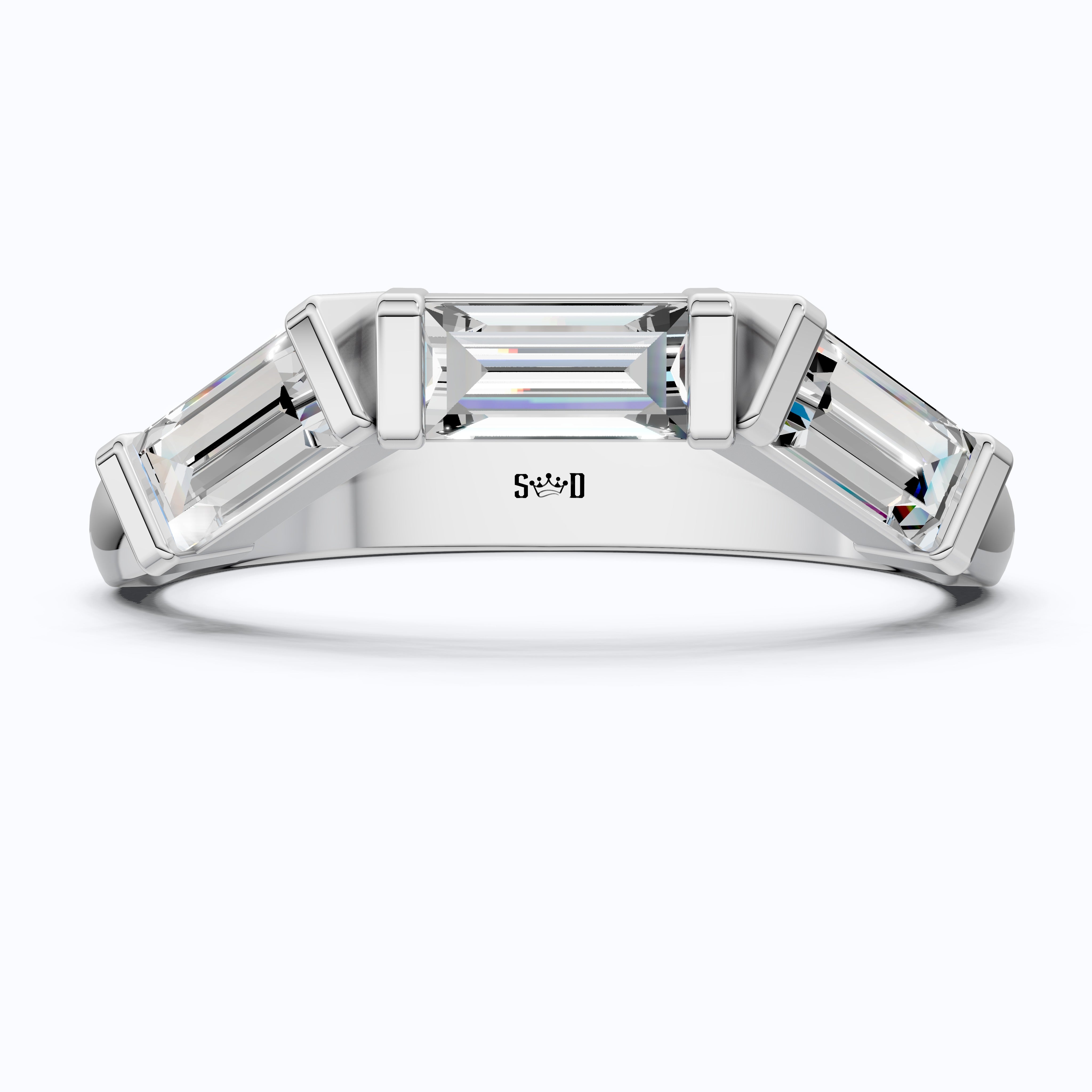 Three Stone Baguette Arc Deco Curved Wedding Band in 14K Solid Gold, 0.72 TCW Baguette Cut Lab Grown Diamonds, Contemporary Bridal Jewelry