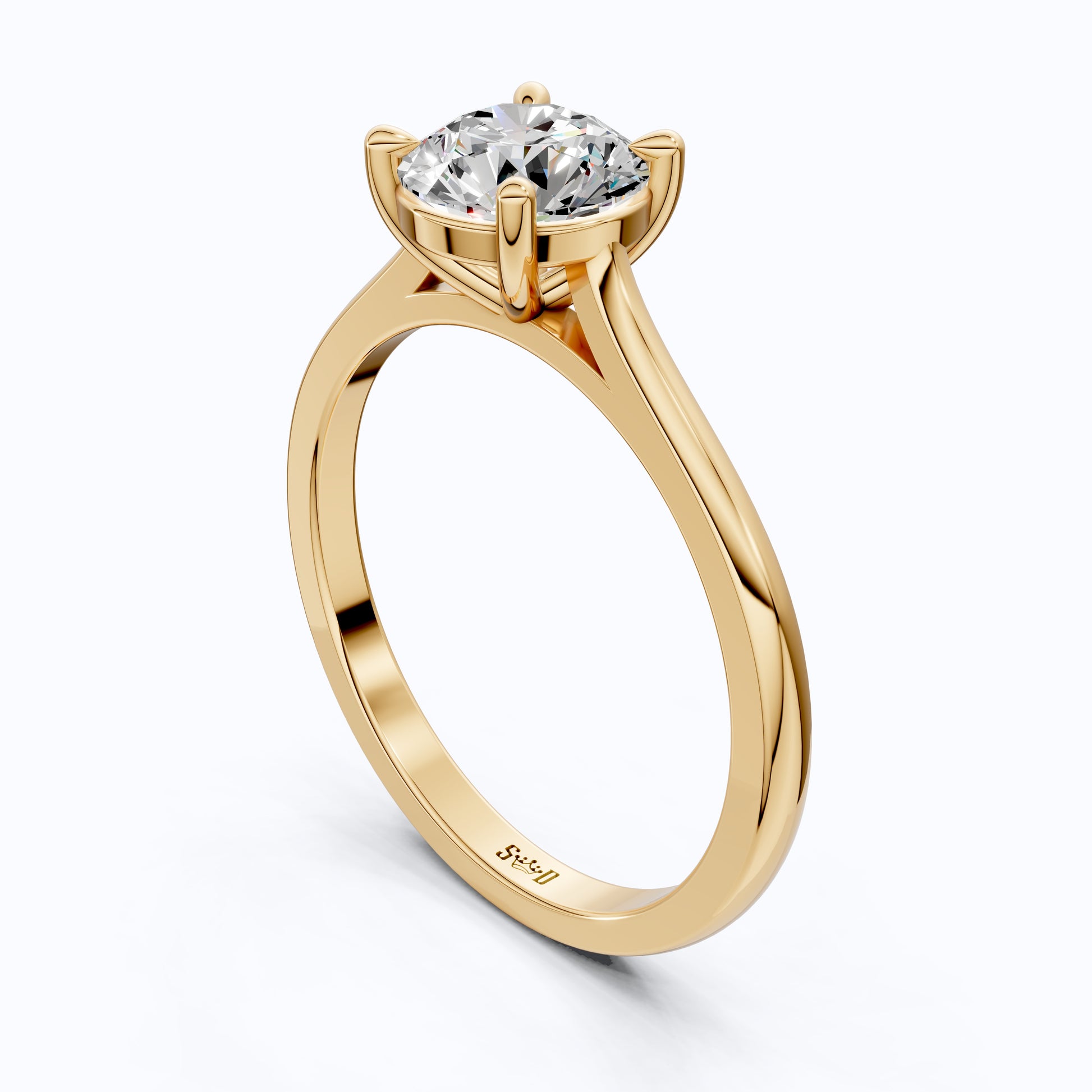 Classic Round Solitaire with Cathedral Setting Engagement Ring in 14k Solid Gold, Traditional Solitaire Wedding Ring, Anniversary Gift for Wife, Everyday Jewelry