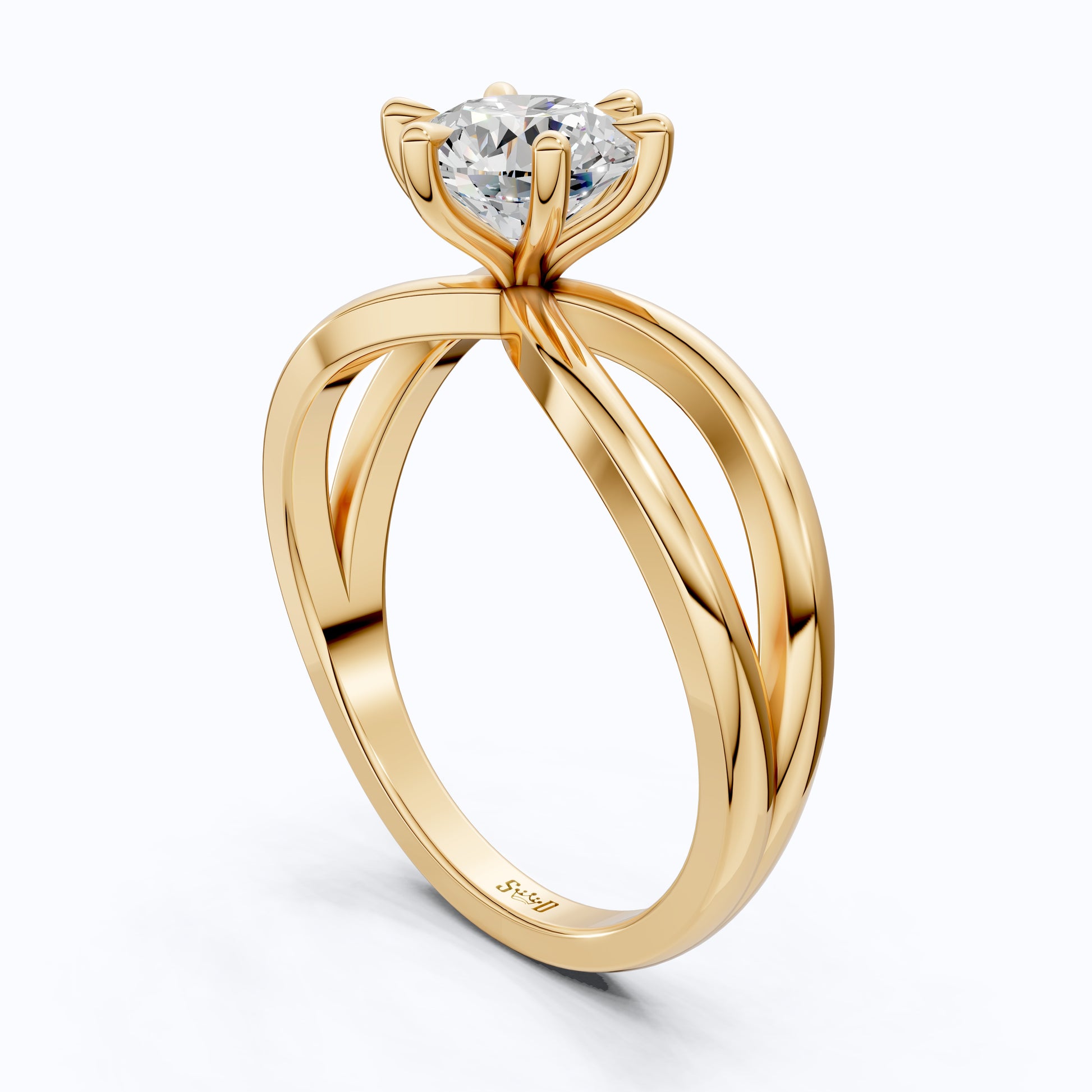 Twisted Bypass Solitaire Engagement Ring in 14K Solid Gold, 1.00 CT Round Cut Lab Created Diamond, Anniversary Gift for Wife, Handmade Jewelry