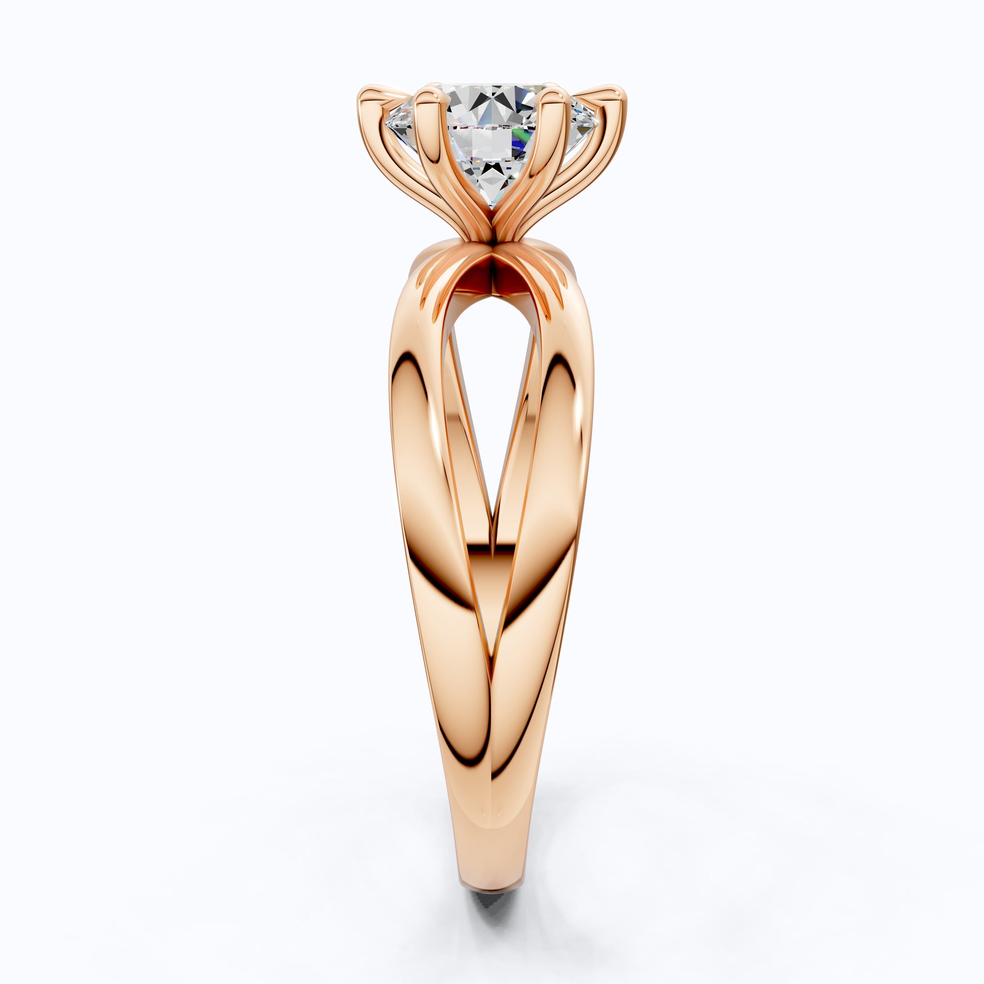 Twisted Bypass Solitaire Engagement Ring in 14K Solid Gold, 1.00 CT Round Cut Lab Created Diamond, Anniversary Gift for Wife, Handmade Jewelry