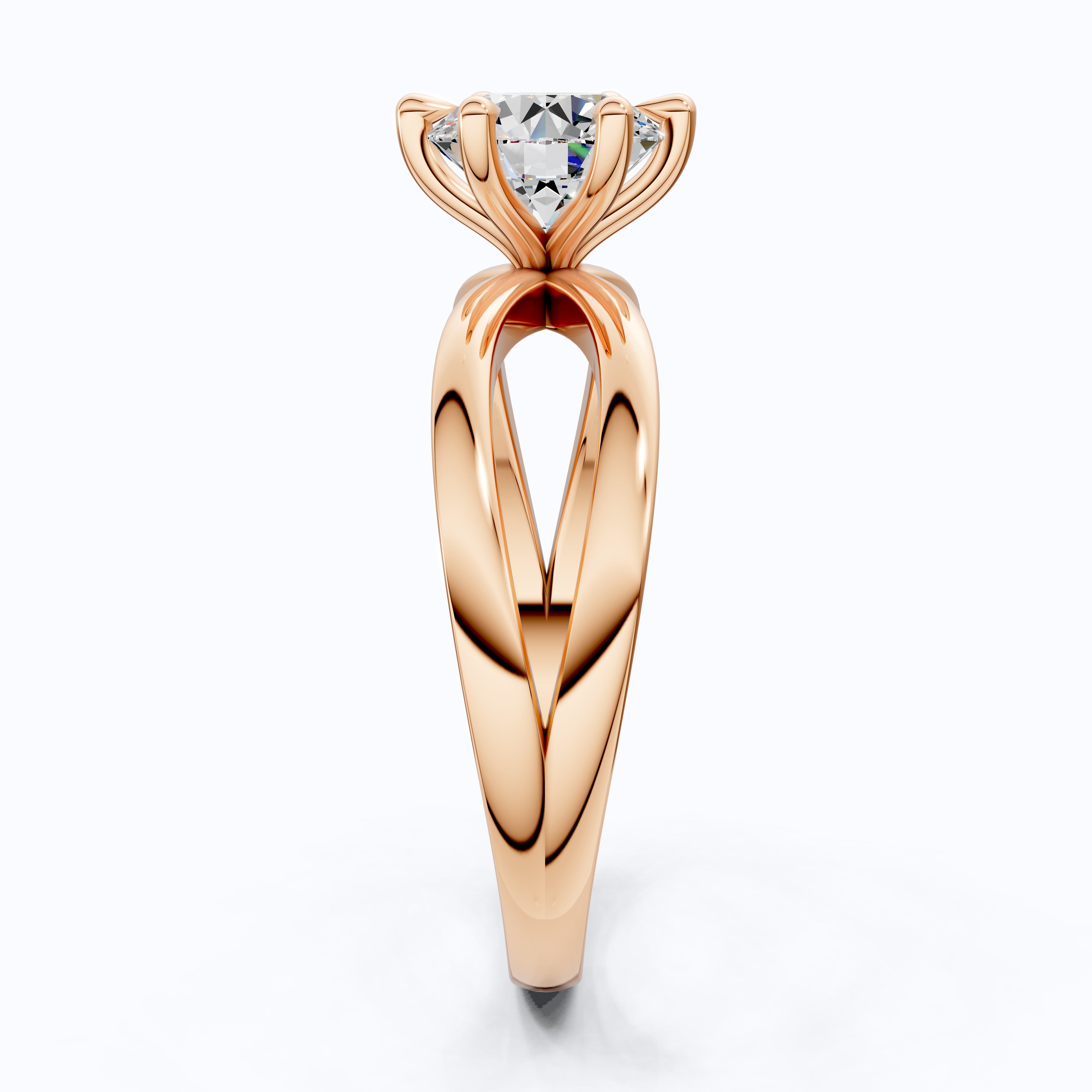 Twisted Bypass Solitaire Engagement Ring in 14K Solid Gold, 1.00 CT Round Cut Lab Created Diamond, Anniversary Gift for Wife, Handmade Jewelry