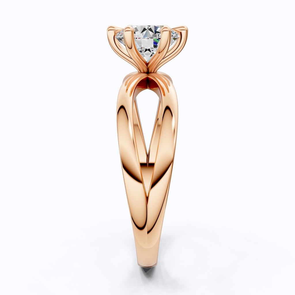 Twisted Bypass Solitaire Engagement Ring in 14K Solid Gold, 1.00 CT Round Cut Lab Created Diamond, Anniversary Gift for Wife, Handmade Jewelry