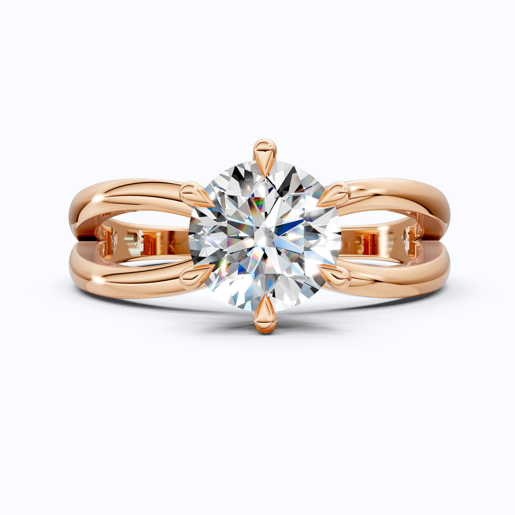 Twisted Bypass Solitaire Engagement Ring in 14K Solid Gold, 1.00 CT Round Cut Lab Created Diamond, Anniversary Gift for Wife, Handmade Jewelry