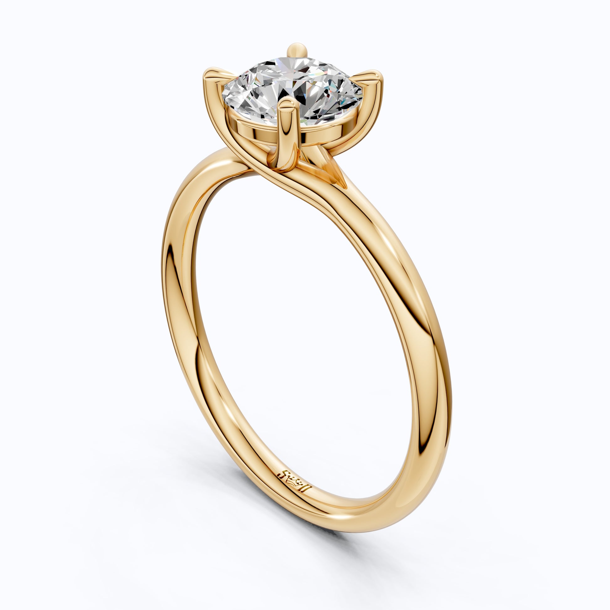 Modern Minimalist Six-Prong Solitaire  Lab Diamond in 14k Gold, 1.00 CT Round cut, Bridal Engagement Ring