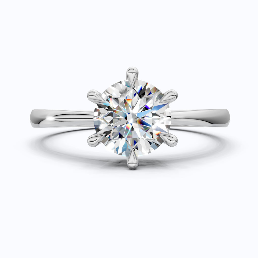 Classic Cathedral Shank Six-Prong Solitaire Engagement Ring 14k Solid Gold, 1.00 CT Round Cut Lab Diamonds, Bridal Ring for Women