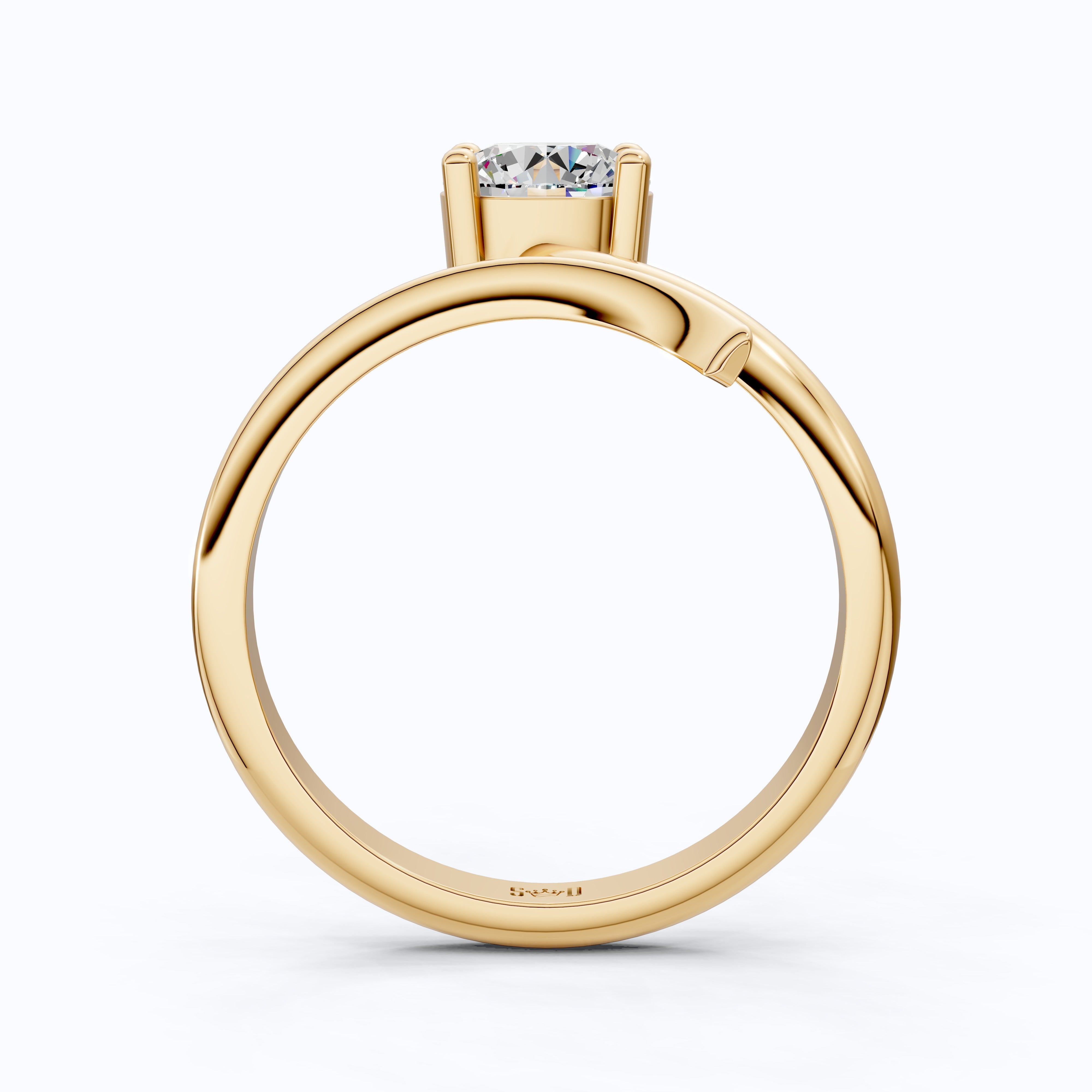 Twisted Band Bypass Solitaire Engagement Ring in 14k Solid Gold, 1.00 CT Round Cut Lab Created Diamond, Unique Shank Ring, Anniversary Gift for Women