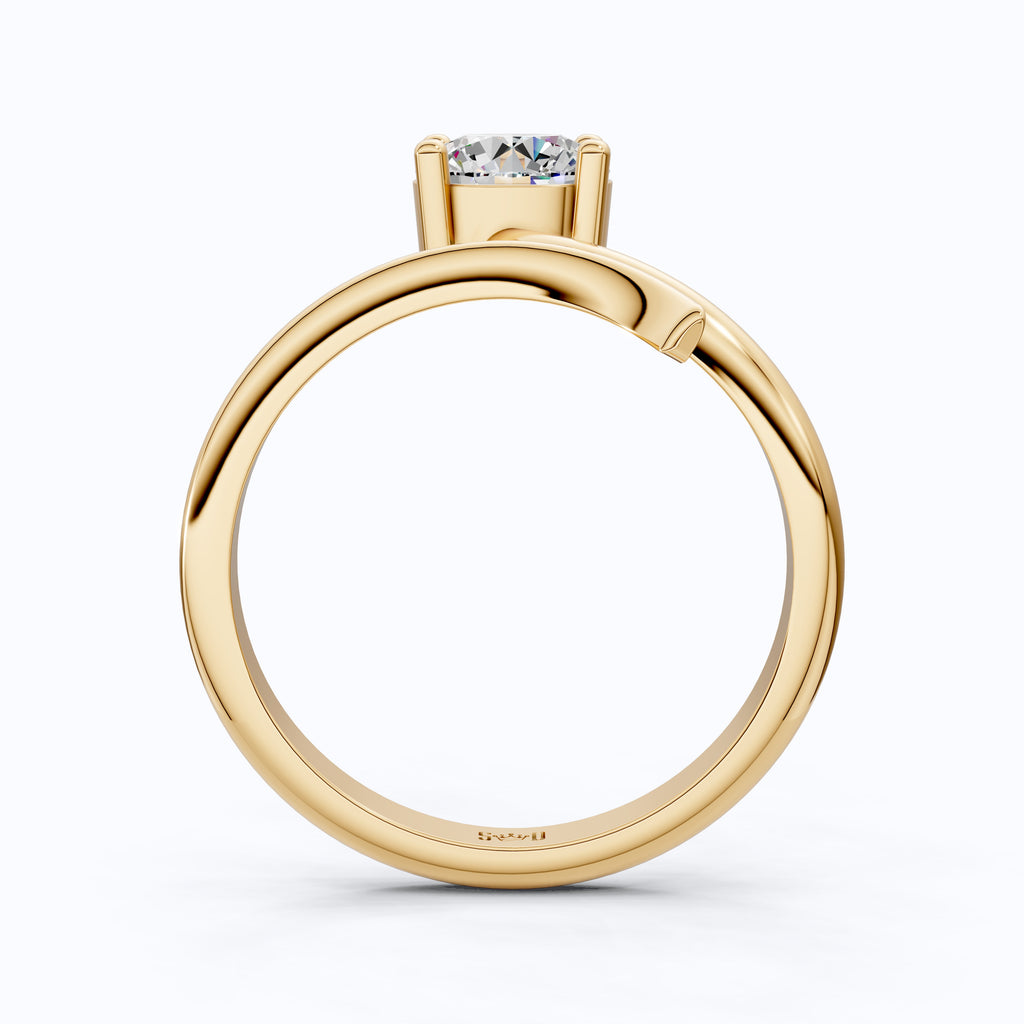 Twisted Band Bypass Solitaire Engagement Ring in 14k Solid Gold, 1.00 CT Round Cut Lab Created Diamond, Unique Shank Ring, Anniversary Gift for Women