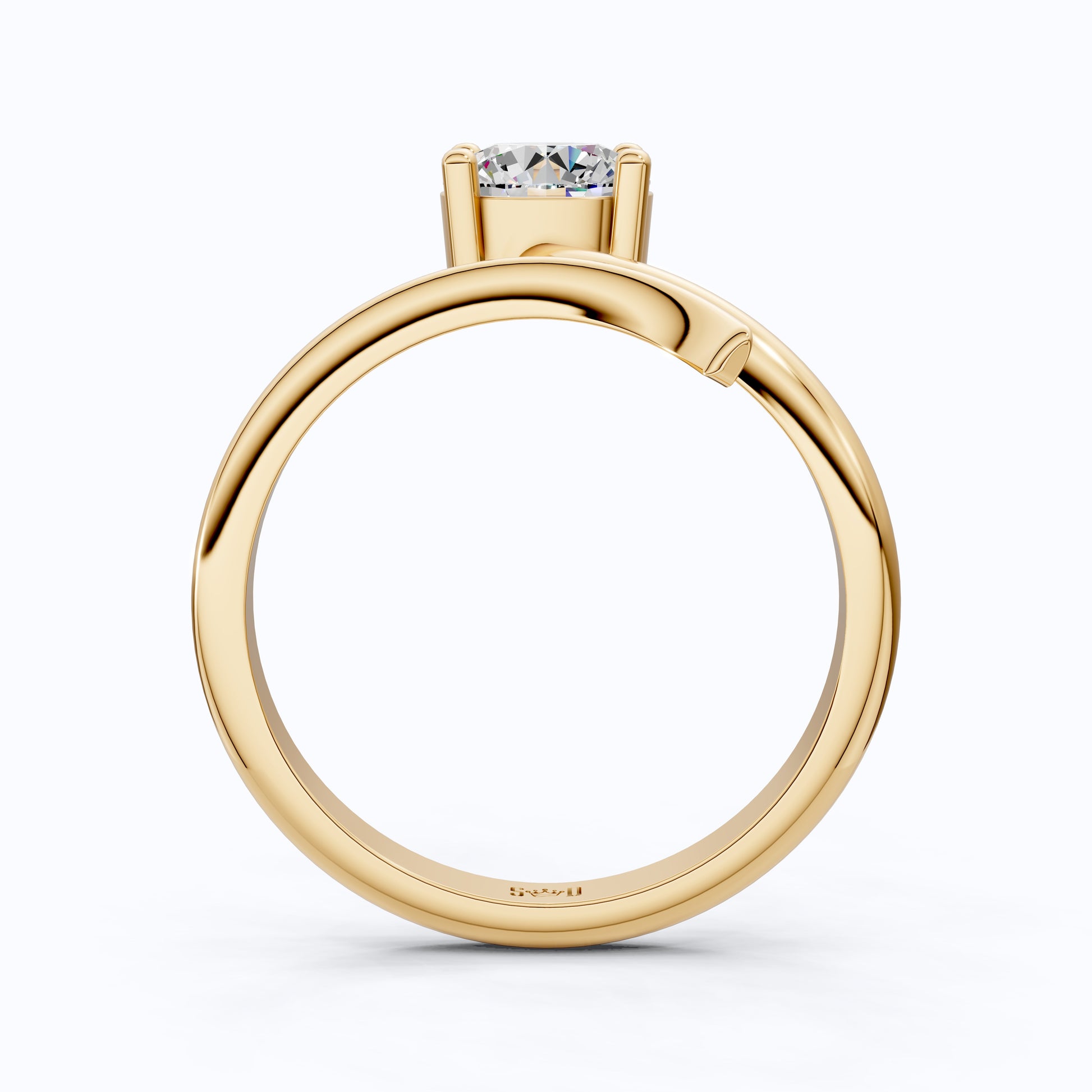 Twisted Band Bypass Solitaire Engagement Ring in 14k Solid Gold, 1.00 CT Round Cut Lab Created Diamond, Unique Shank Ring, Anniversary Gift for Women
