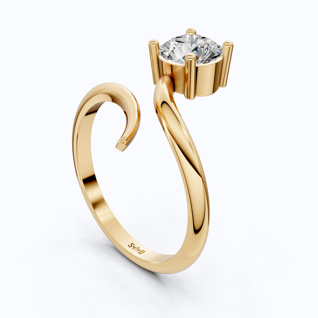 Twisted Band Bypass Solitaire Engagement Ring in 14k Solid Gold, 1.00 CT Round Cut Lab Created Diamond, Unique Shank Ring, Anniversary Gift for Women