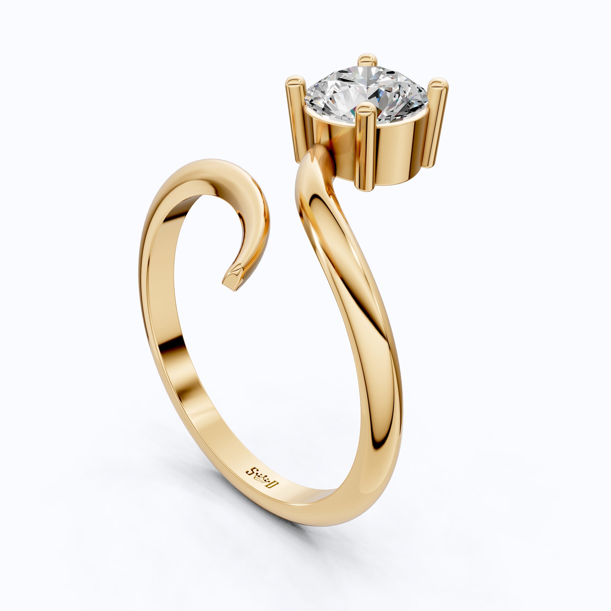 Twisted Band Bypass Solitaire Engagement Ring in 14k Solid Gold, 1.00 CT Round Cut Lab Created Diamond, Unique Shank Ring, Anniversary Gift for Women