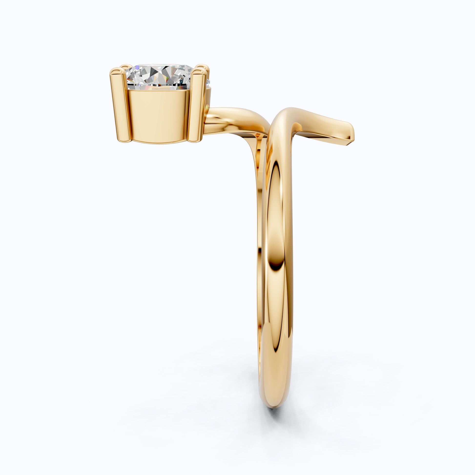 Twisted Band Bypass Solitaire Engagement Ring in 14k Solid Gold, 1.00 CT Round Cut Lab Created Diamond, Unique Shank Ring, Anniversary Gift for Women
