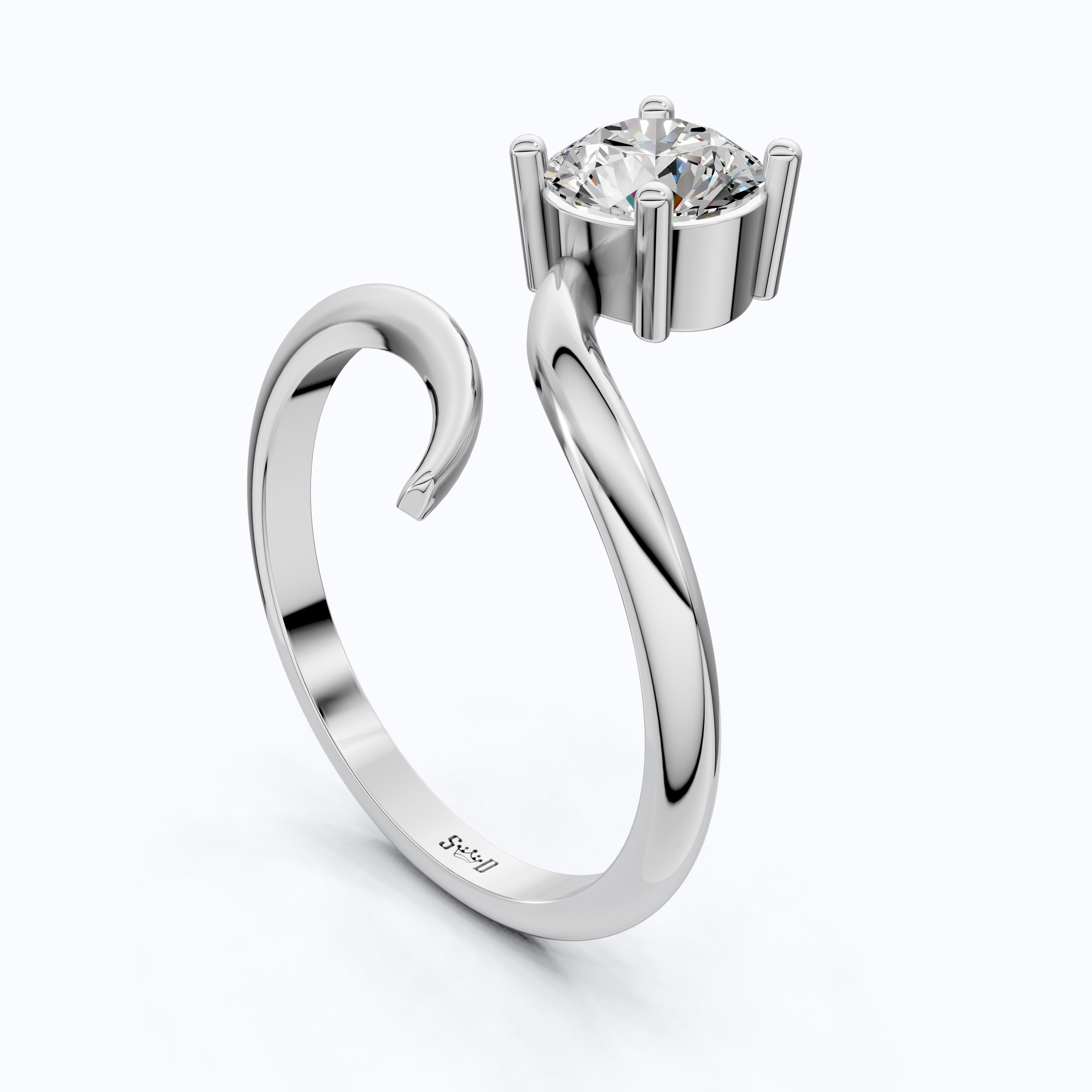 Twisted Band Bypass Solitaire Engagement Ring in 14k Solid Gold, 1.00 CT Round Cut Lab Created Diamond, Unique Shank Ring, Anniversary Gift for Women