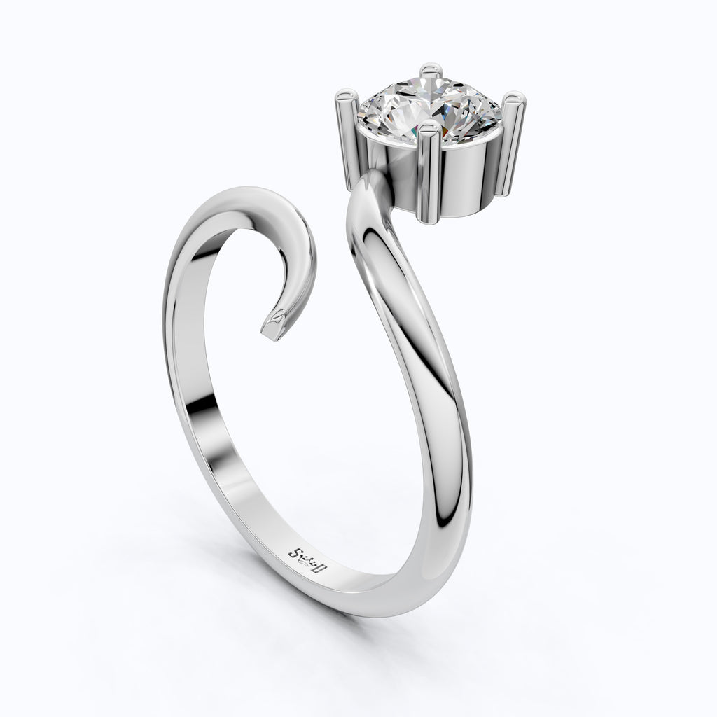 Twisted Band Bypass Solitaire Engagement Ring in 14k Solid Gold, 1.00 CT Round Cut Lab Created Diamond, Unique Shank Ring, Anniversary Gift for Women
