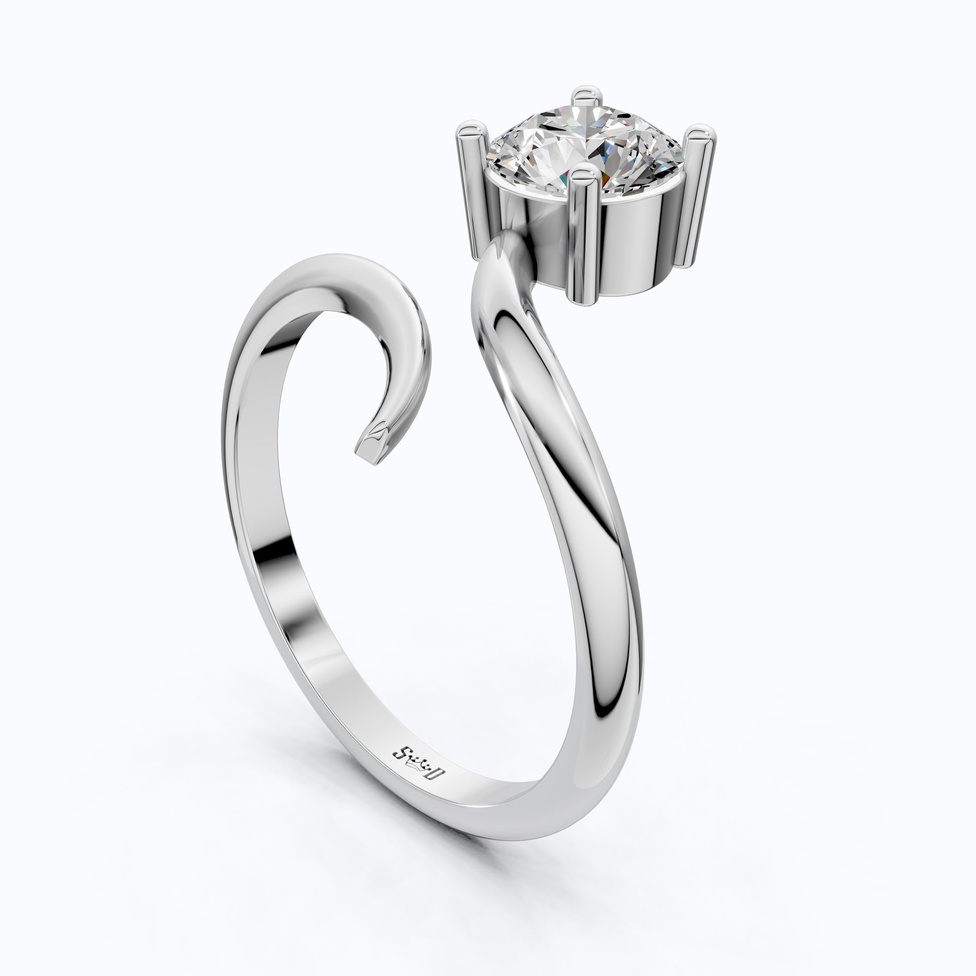 Twisted Band Bypass Solitaire Engagement Ring in 14k Solid Gold, 1.00 CT Round Cut Lab Created Diamond, Unique Shank Ring, Anniversary Gift for Women