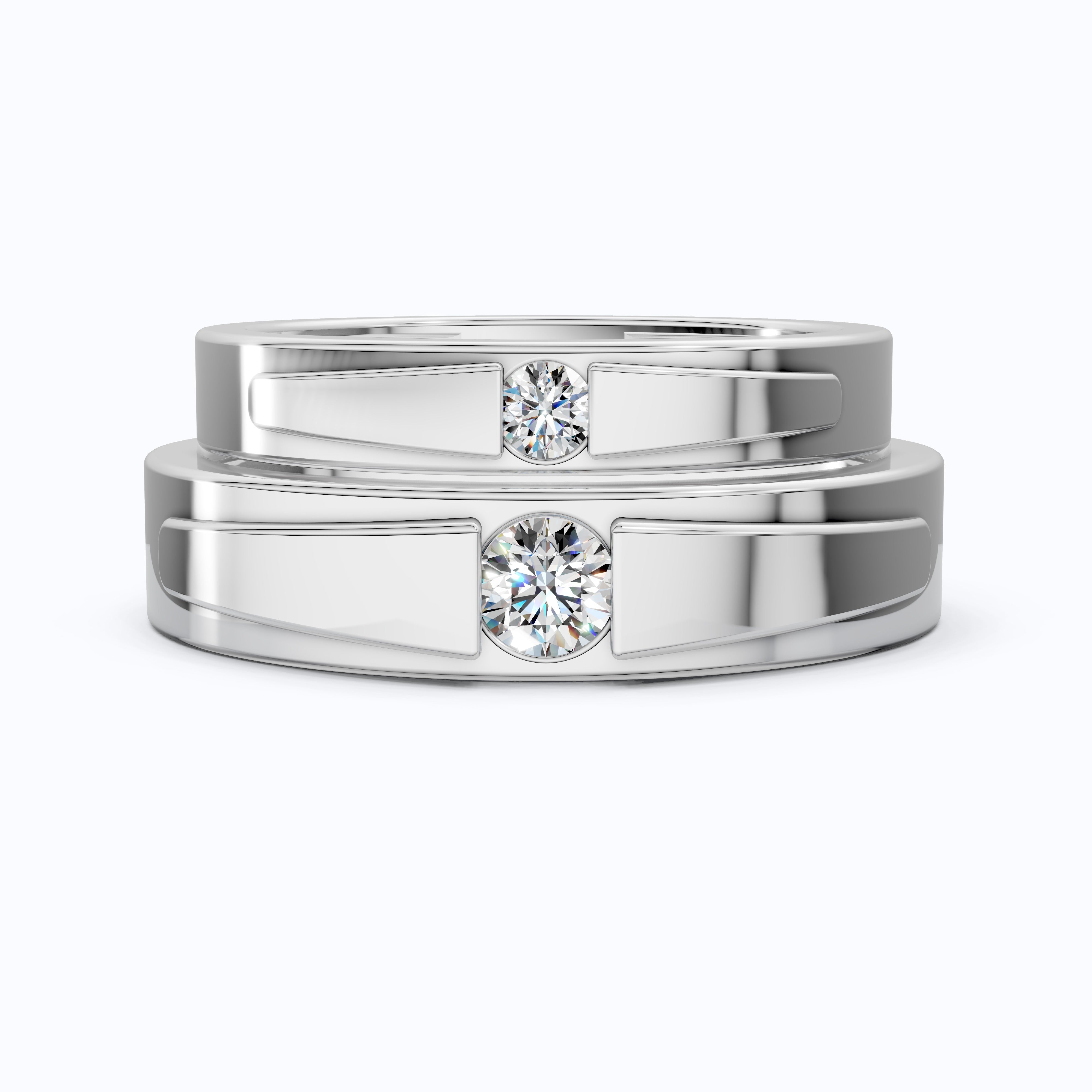 14K Yellow Gold Couple Band Set with Lab Grown Diamonds – Modern Bezel Wedding Ring Gift for Him and Her, Handmade Jewelry