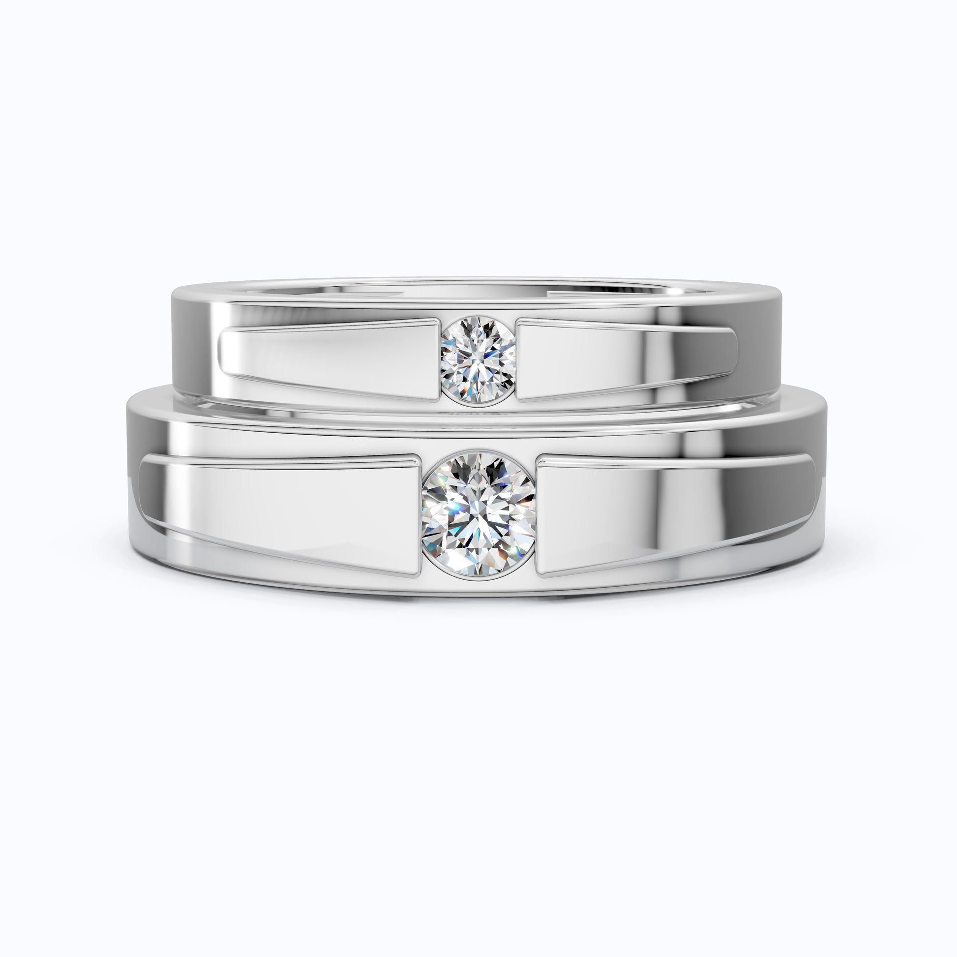 14K Yellow Gold Couple Band Set with Lab Grown Diamonds – Modern Bezel Wedding Ring Gift for Him and Her, Handmade Jewelry
