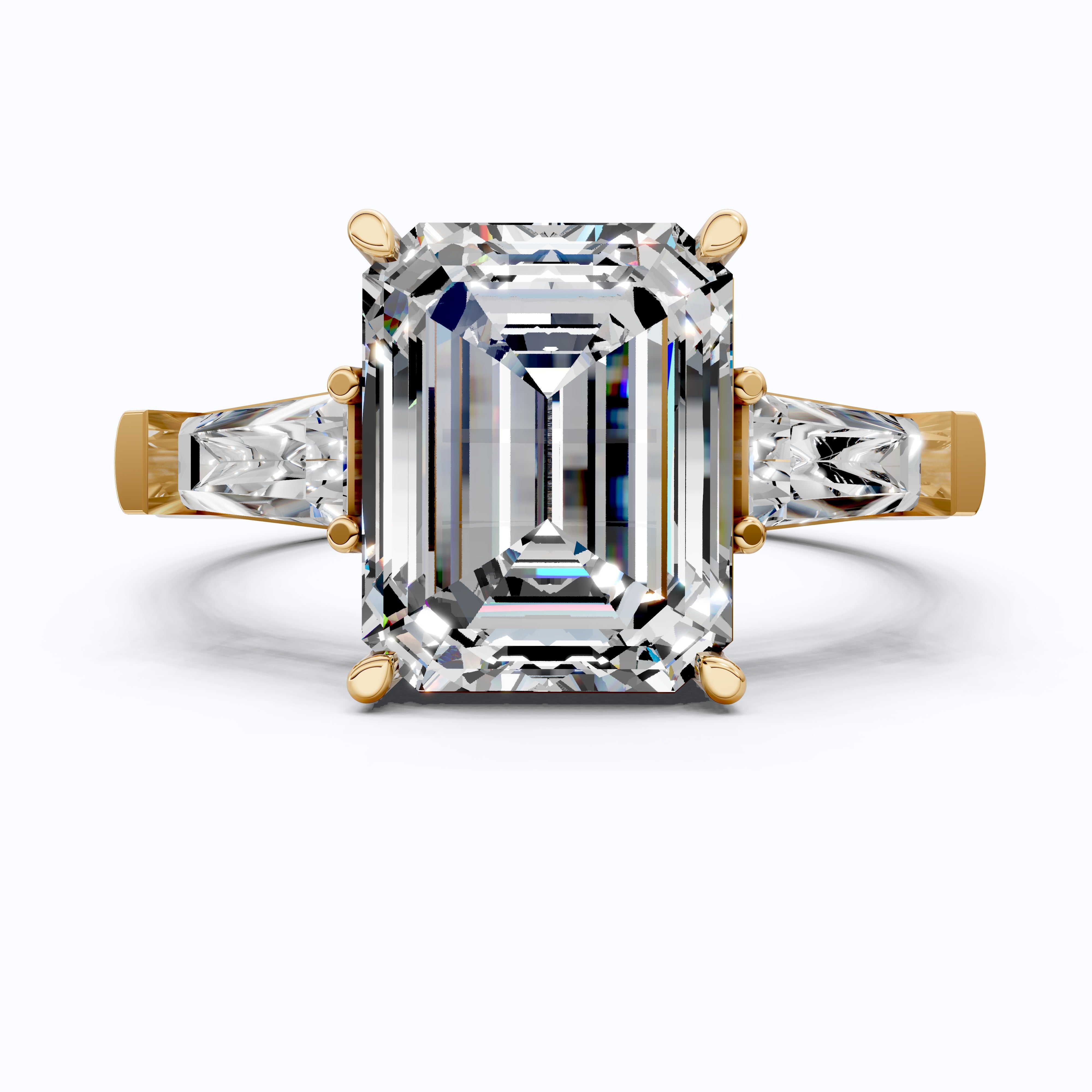 Elegant Emerald Cut Three Stone Engagement Ring in 14K White Gold, Bridal Jewelry, Handmade Jewelry