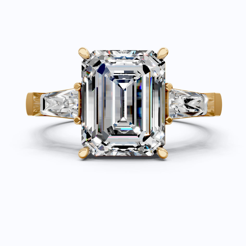 Elegant Emerald Cut Three Stone Engagement Ring in 14K White Gold, Bridal Jewelry, Handmade Jewelry