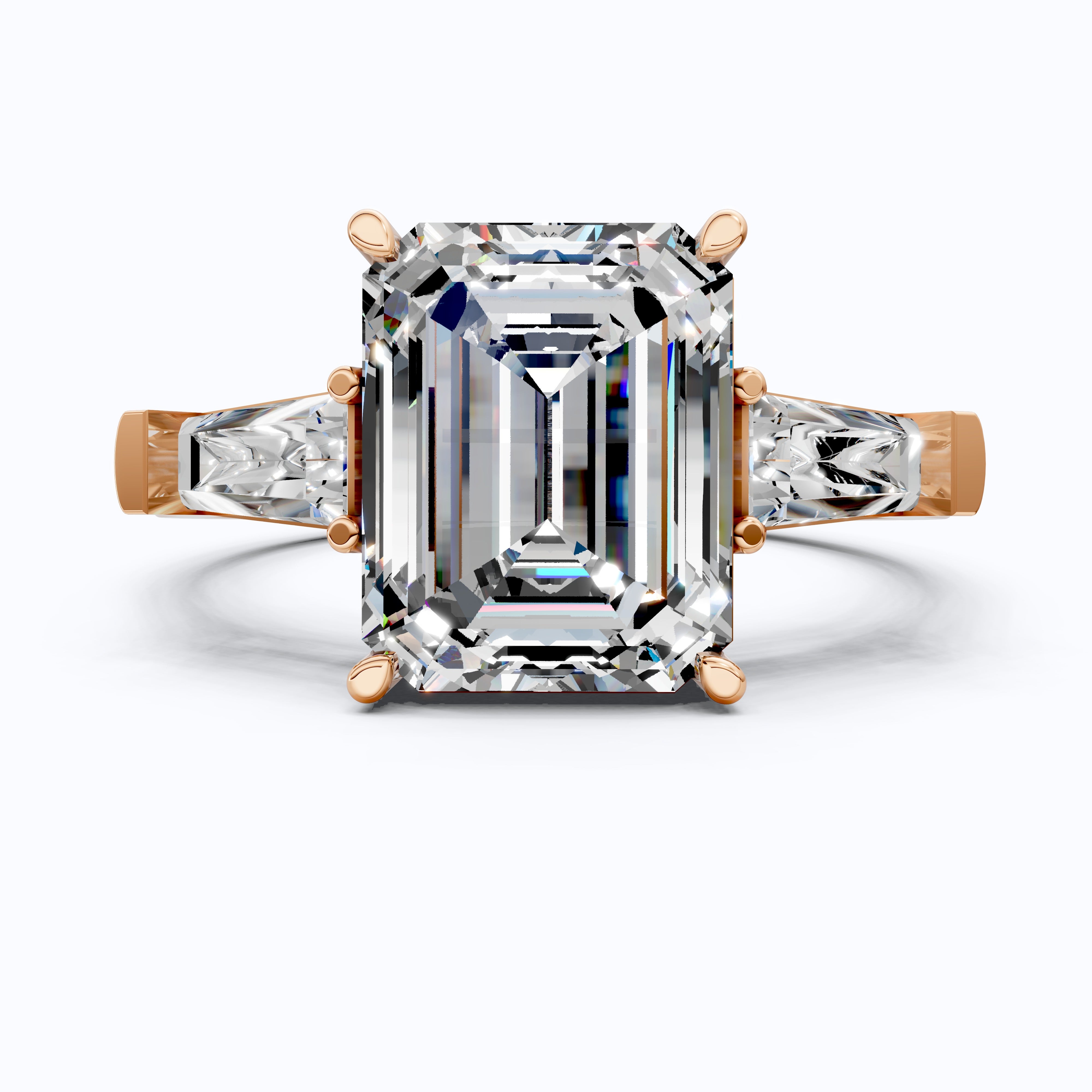 Elegant Emerald Cut Three Stone Engagement Ring in 14K White Gold, Bridal Jewelry, Handmade Jewelry