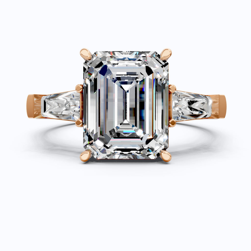 Elegant Emerald Cut Three Stone Engagement Ring in 14K White Gold, Bridal Jewelry, Handmade Jewelry