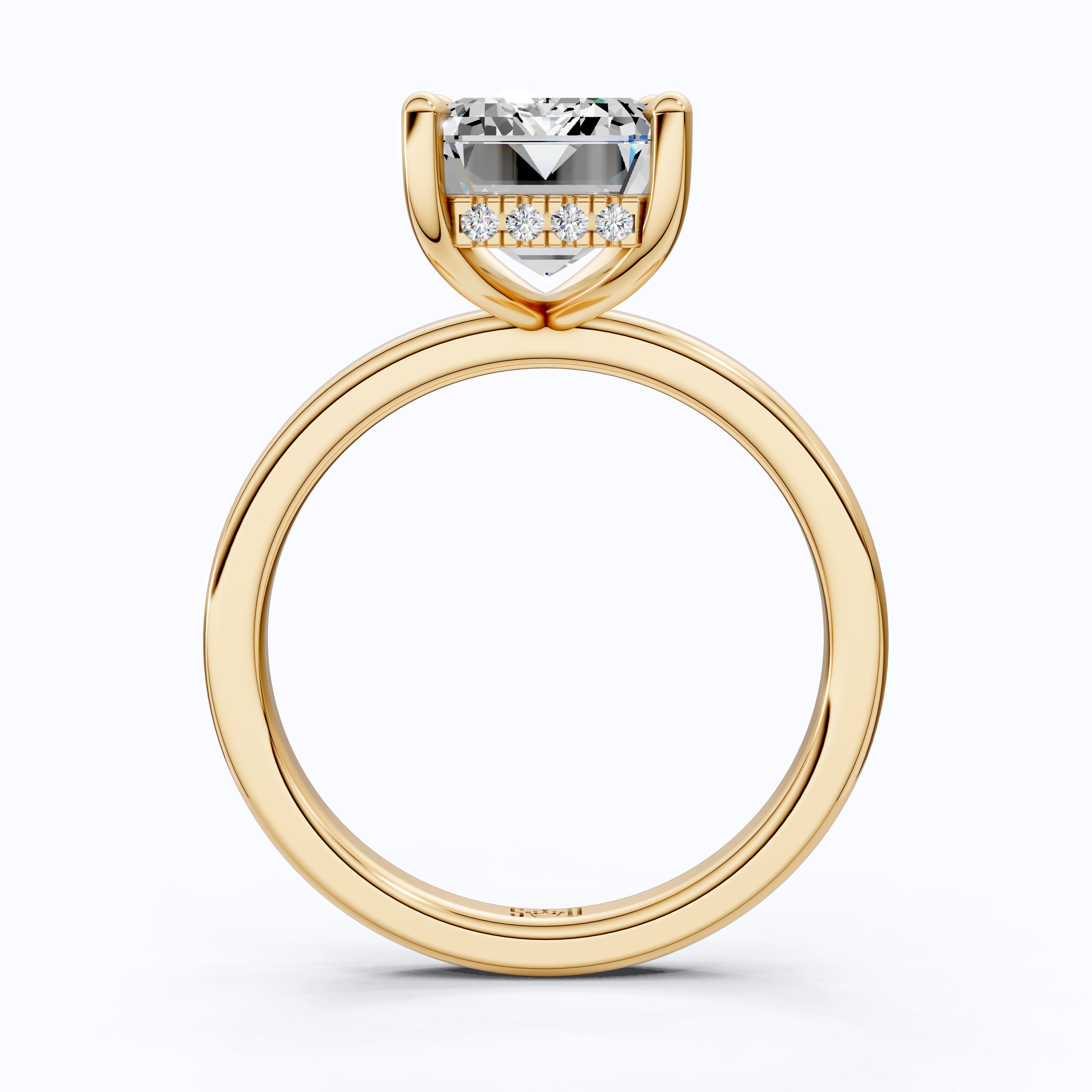 Timeless Four Prong Hidden Halo Engagement Ring in 14K Solid Gold, 3.20 CT Emerald Cut Lab Created Diamond, Bridal Jewelry, Gift For Her